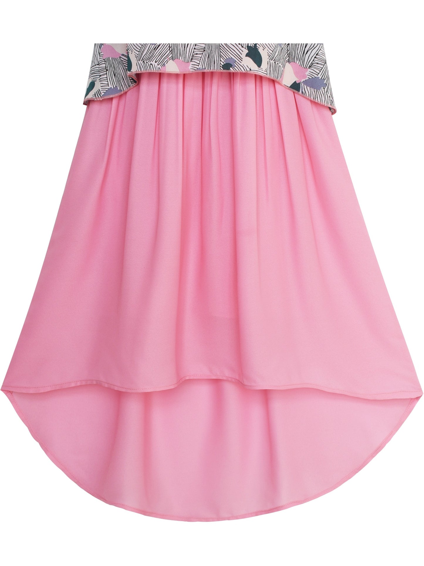 Girls Dress Turn-Down Collar Flower Chiffon Party Black Pink