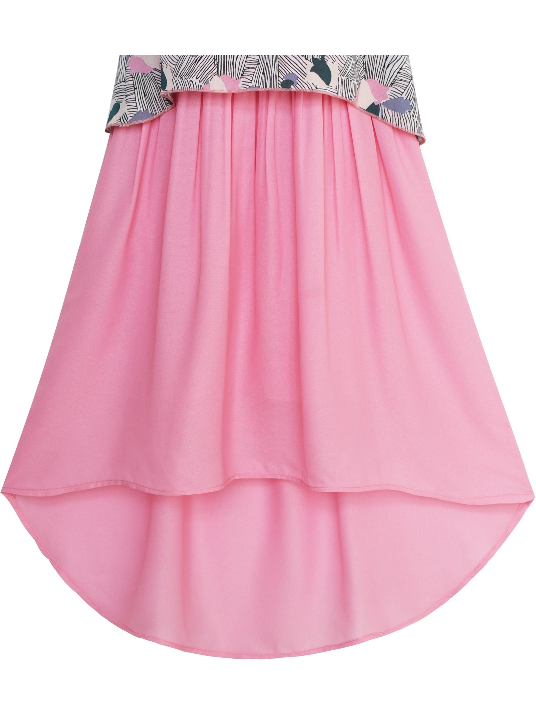 Girls Dress Turn-Down Collar Flower Chiffon Party Black Pink