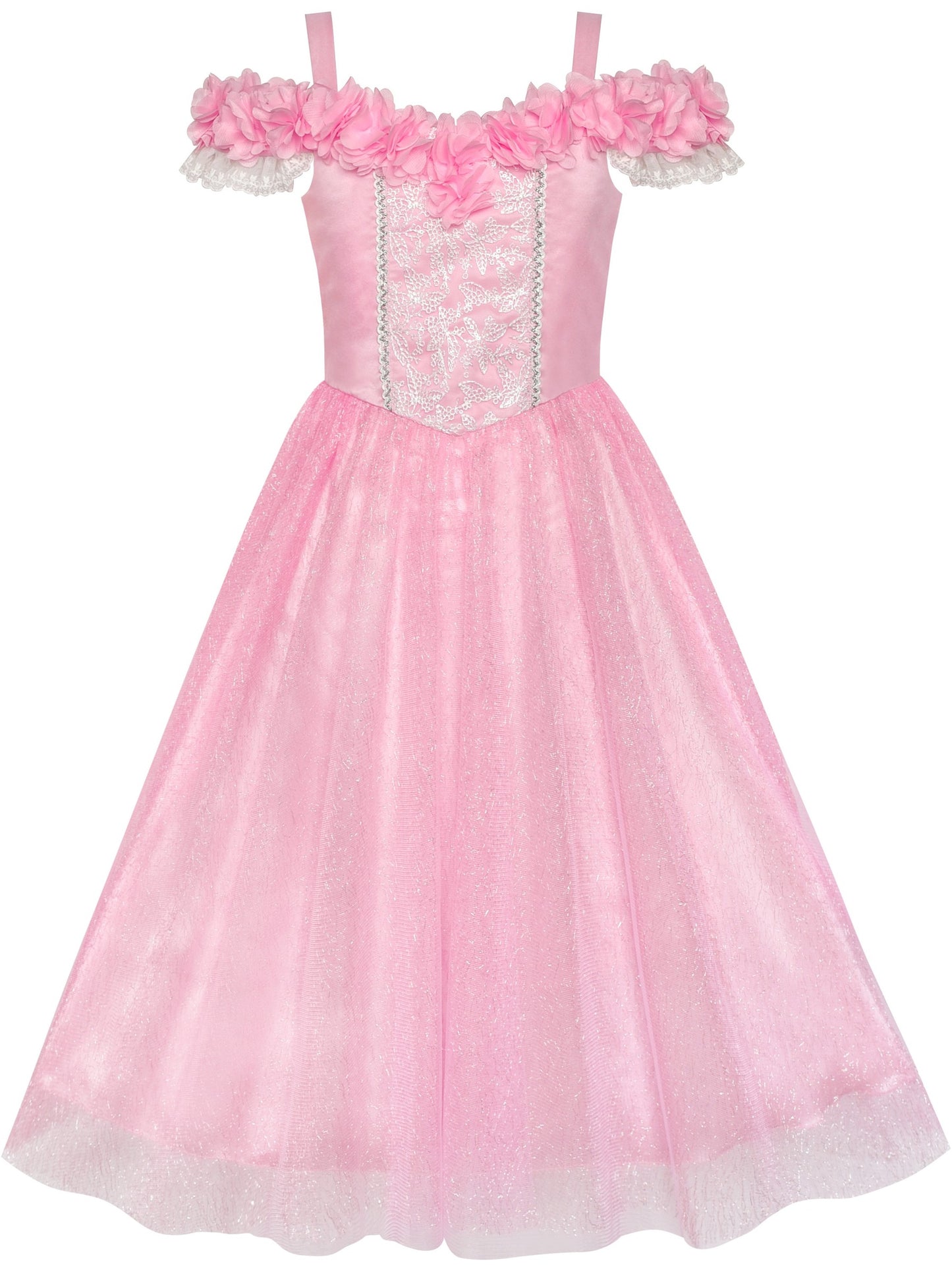 Flower Girls Dress Pink Cold Shoulder Bridesmaid Wedding Pink
