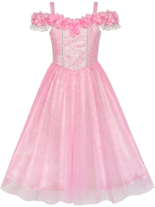 Flower Girls Dress Pink Cold Shoulder Bridesmaid Wedding Pink
