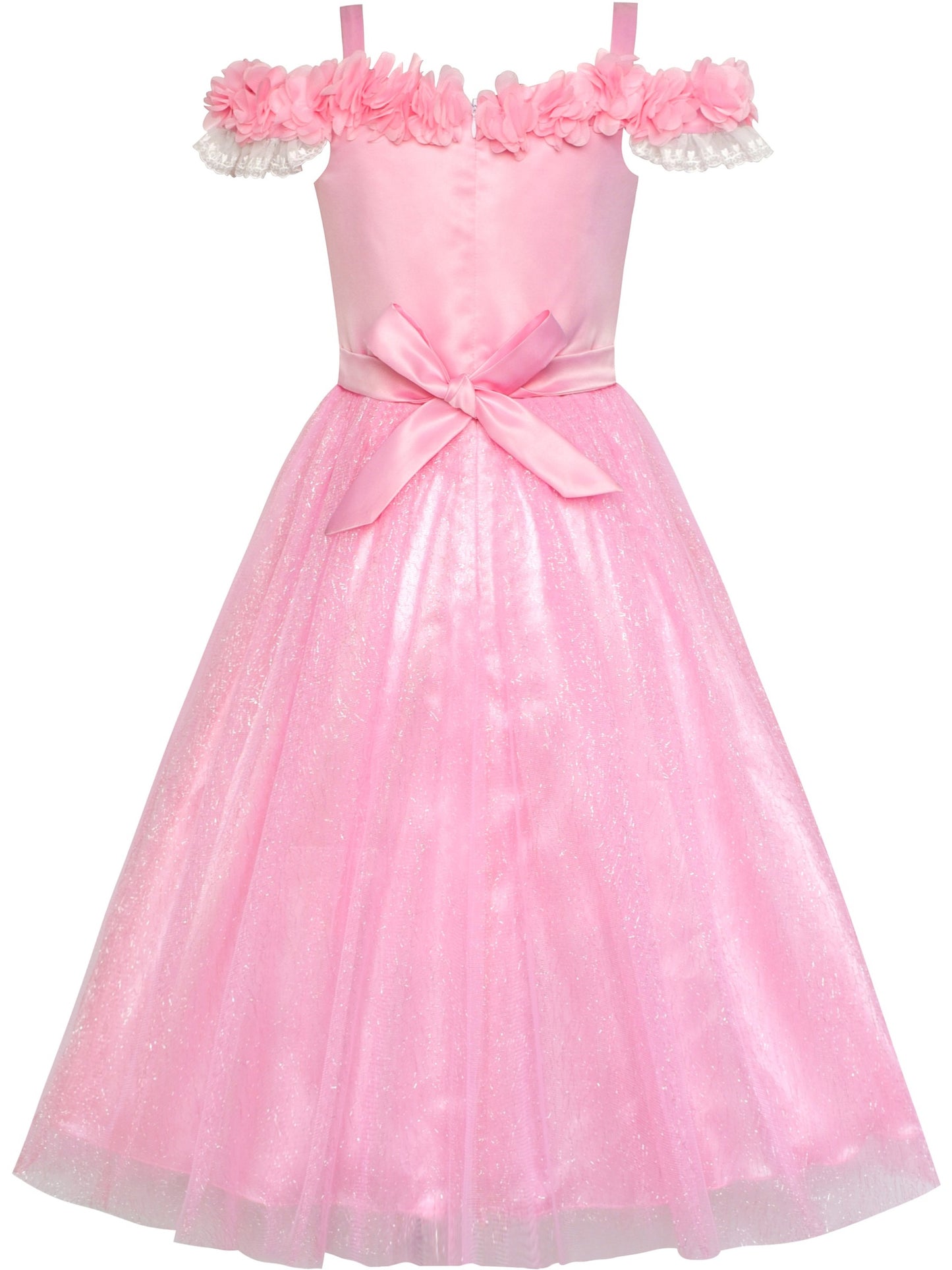 Flower Girls Dress Pink Cold Shoulder Bridesmaid Wedding Pink