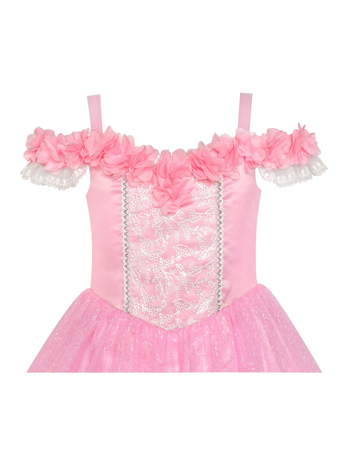 Flower Girls Dress Pink Cold Shoulder Bridesmaid Wedding Pink