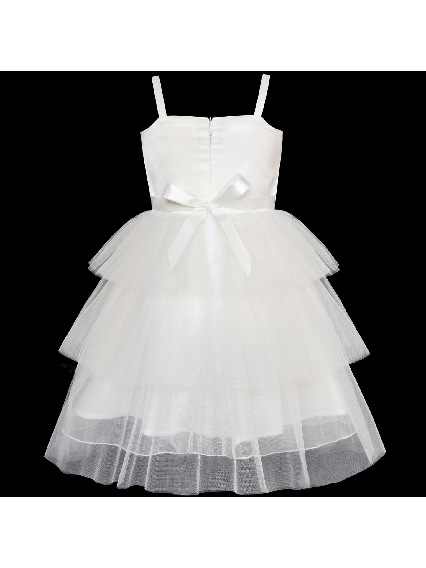 Girls Dress Pink Bow Tie Wedding Lace Tulle Overlay Layered White