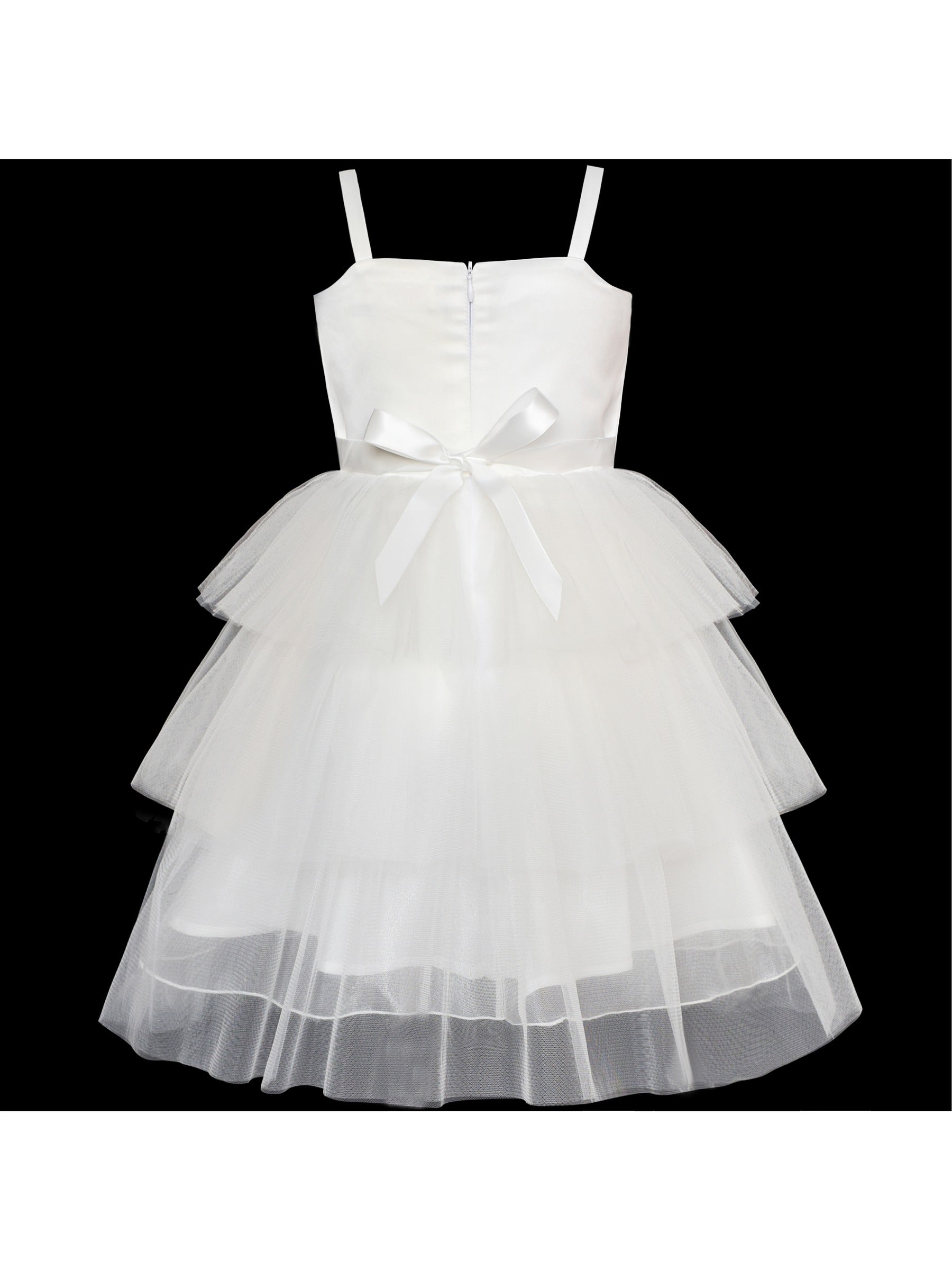 Girls Dress Pink Bow Tie Wedding Lace Tulle Overlay Layered White
