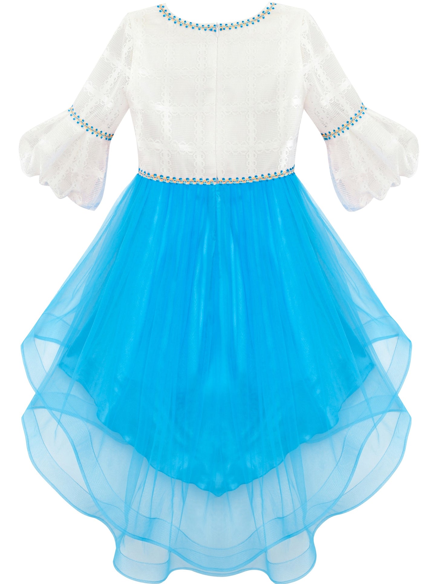Girls Dress White and Black Hi-lo Party Dancing Pageant Blue