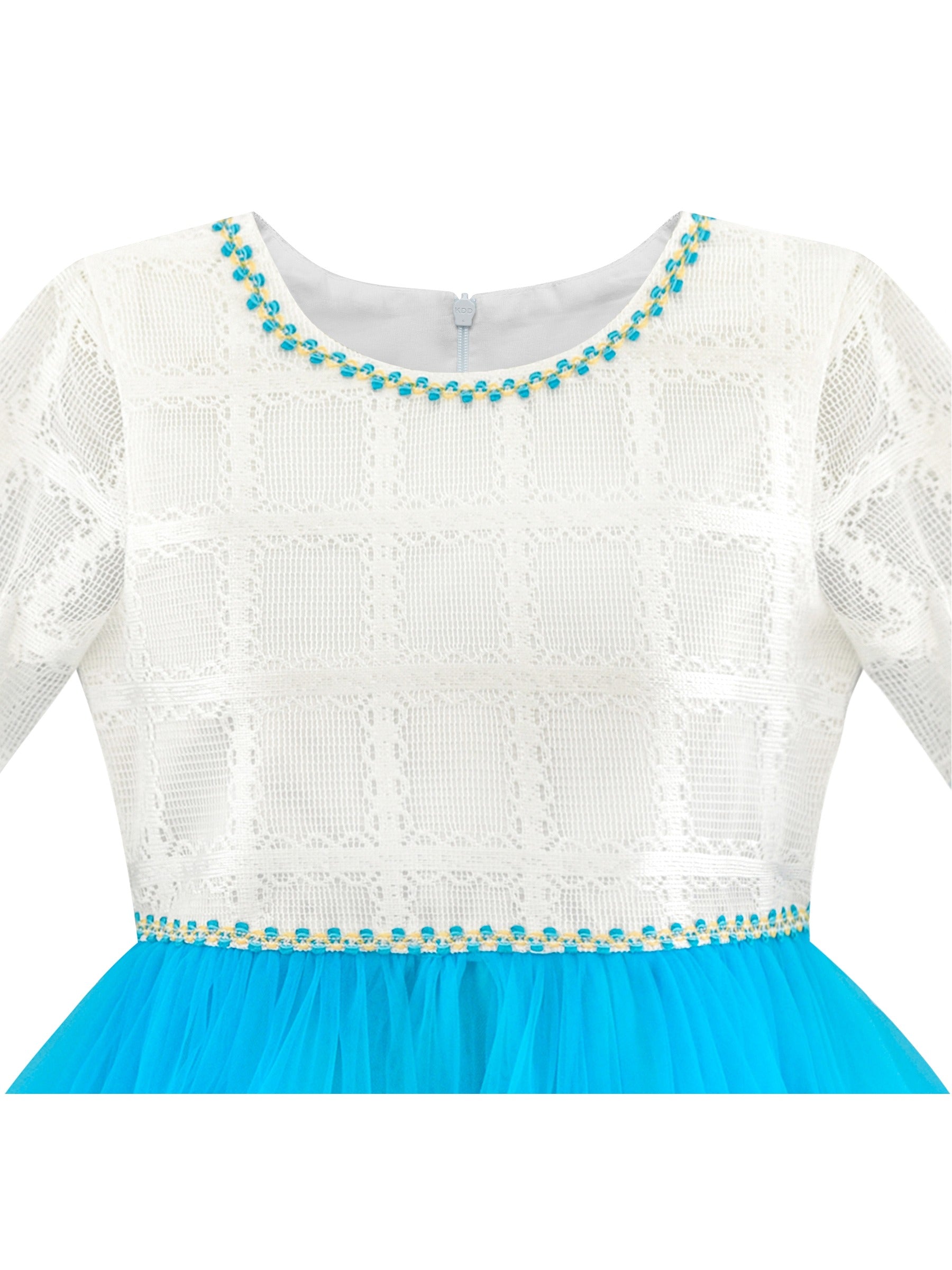 Girls Dress White and Black Hi-lo Party Dancing Pageant Blue