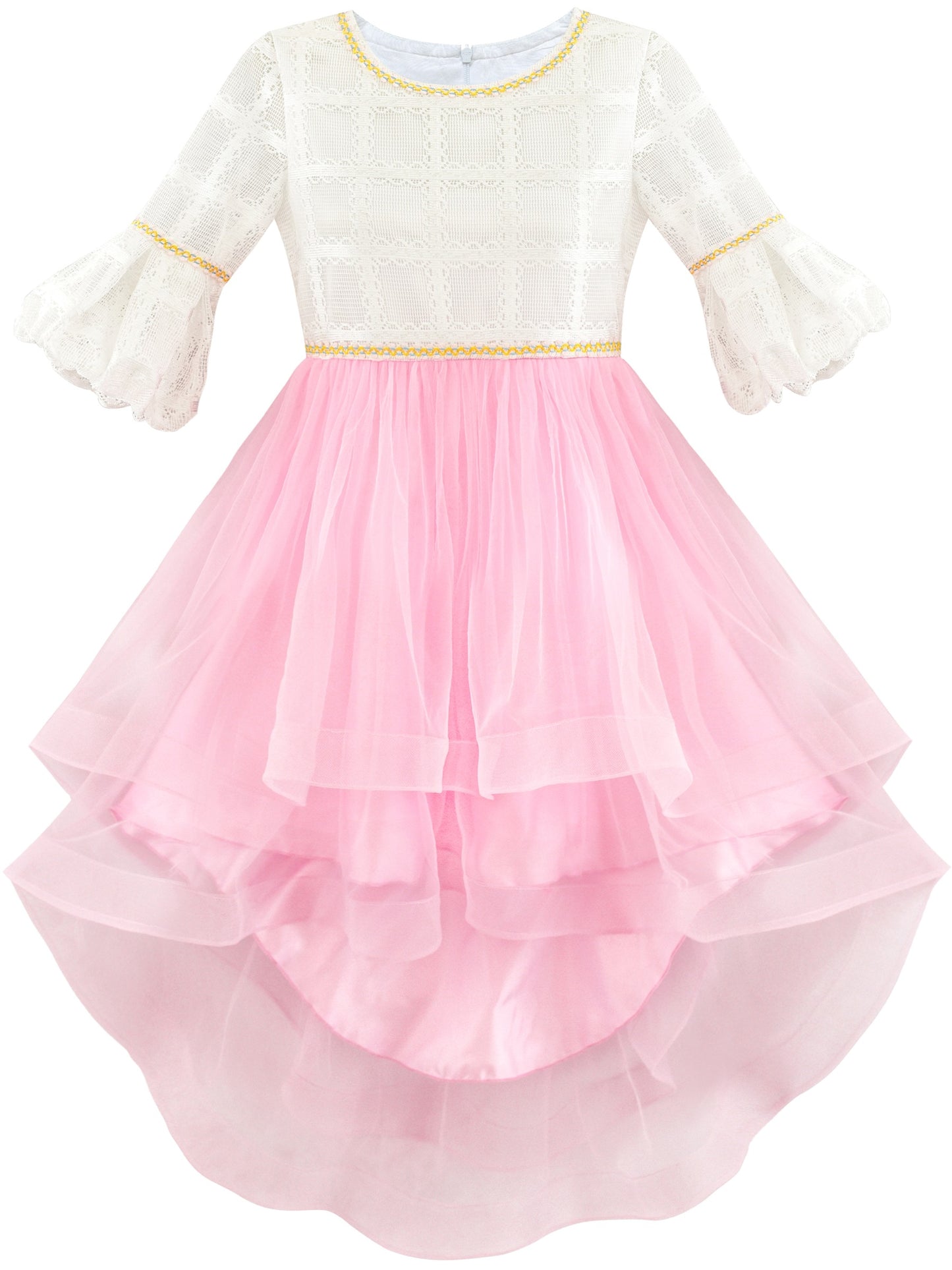 Girls Dress White and Black Hi-lo Party Dancing Pageant Pink