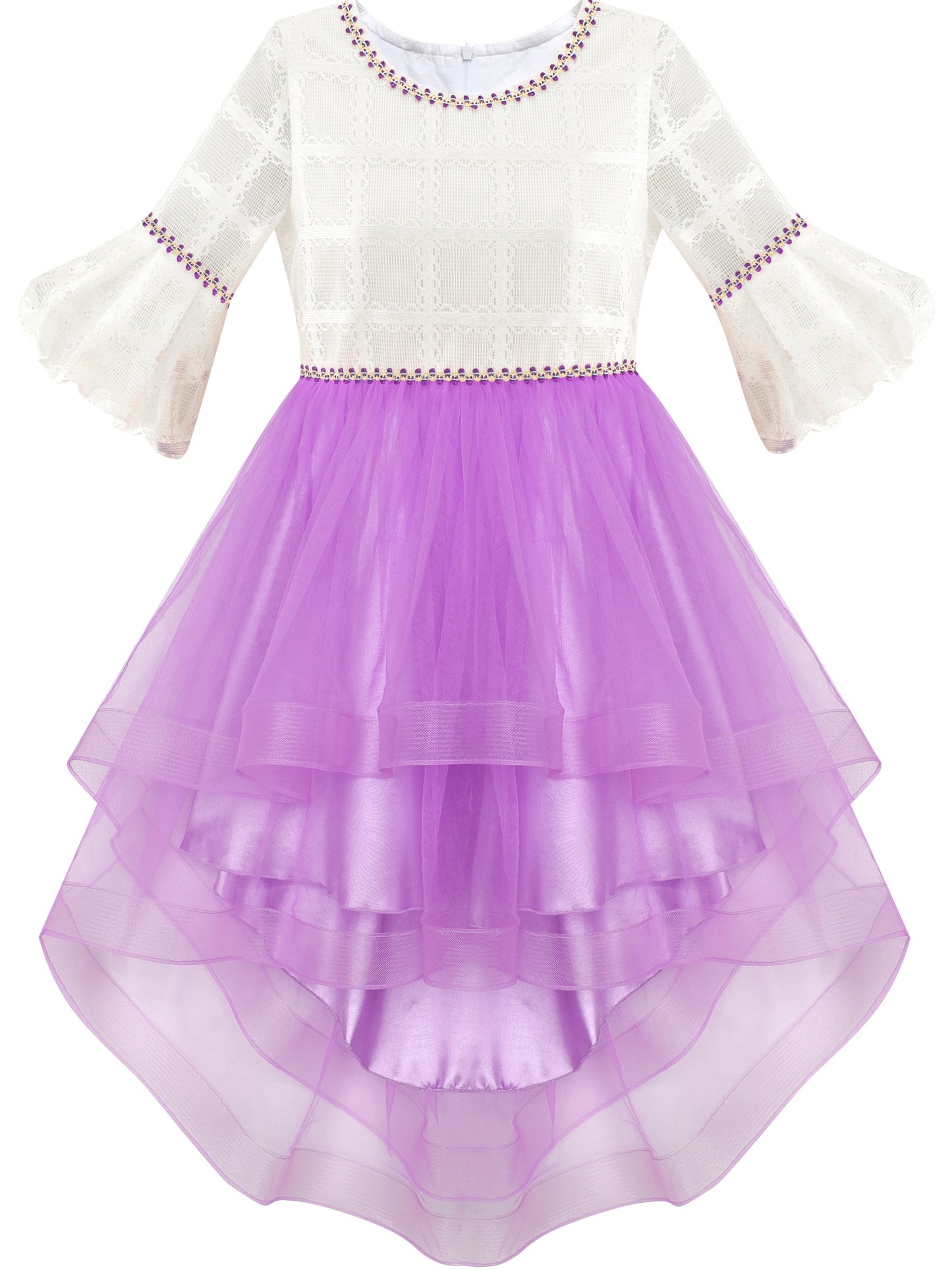 Girls Dress White and Purple Hi-Lo Party Dancing Pageant Purple