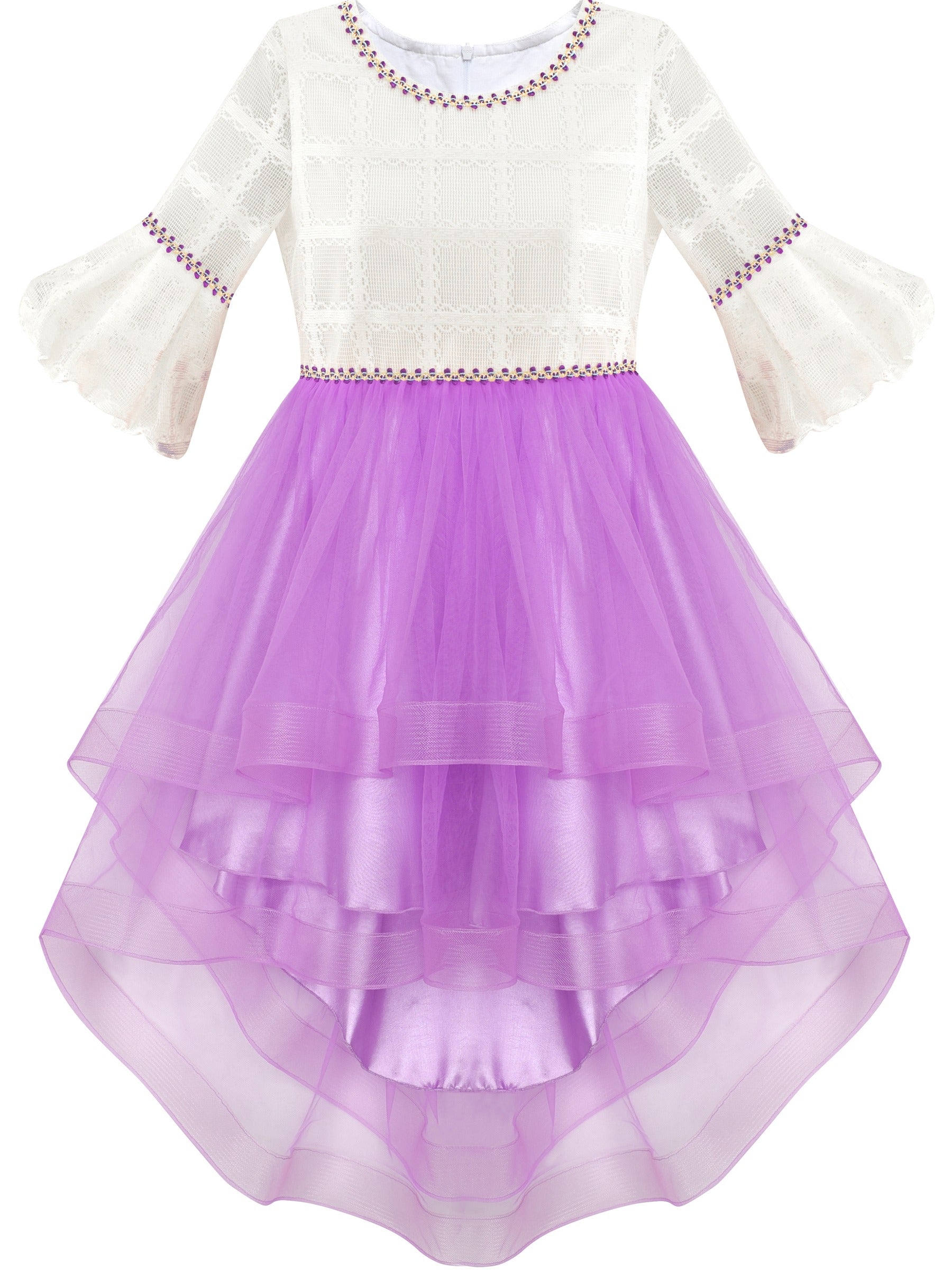 Girls Dress White and Purple Hi-Lo Party Dancing Pageant Purple