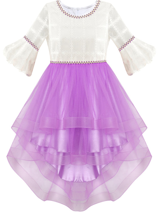 Girls Dress White and Purple Hi-Lo Party Dancing Pageant Purple