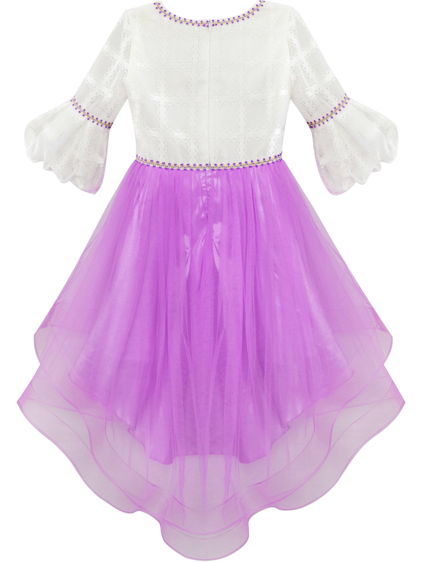 Girls Dress White and Purple Hi-Lo Party Dancing Pageant Purple
