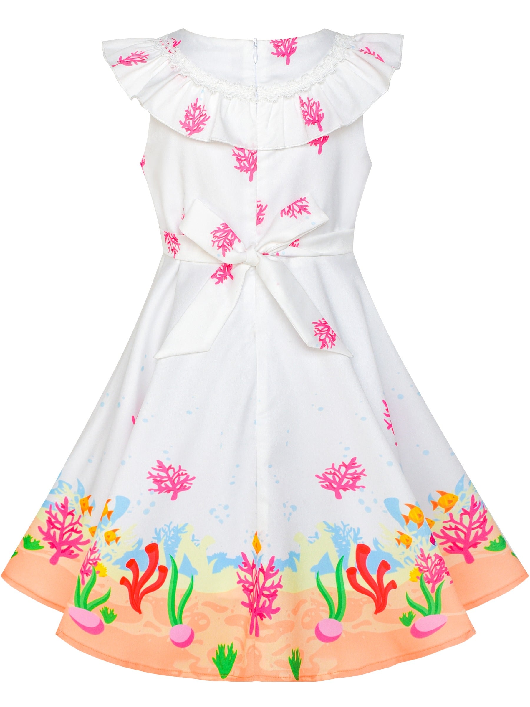 Girls Dress Mermaid Cartoon Princess Ruffle Collar Party Dress White