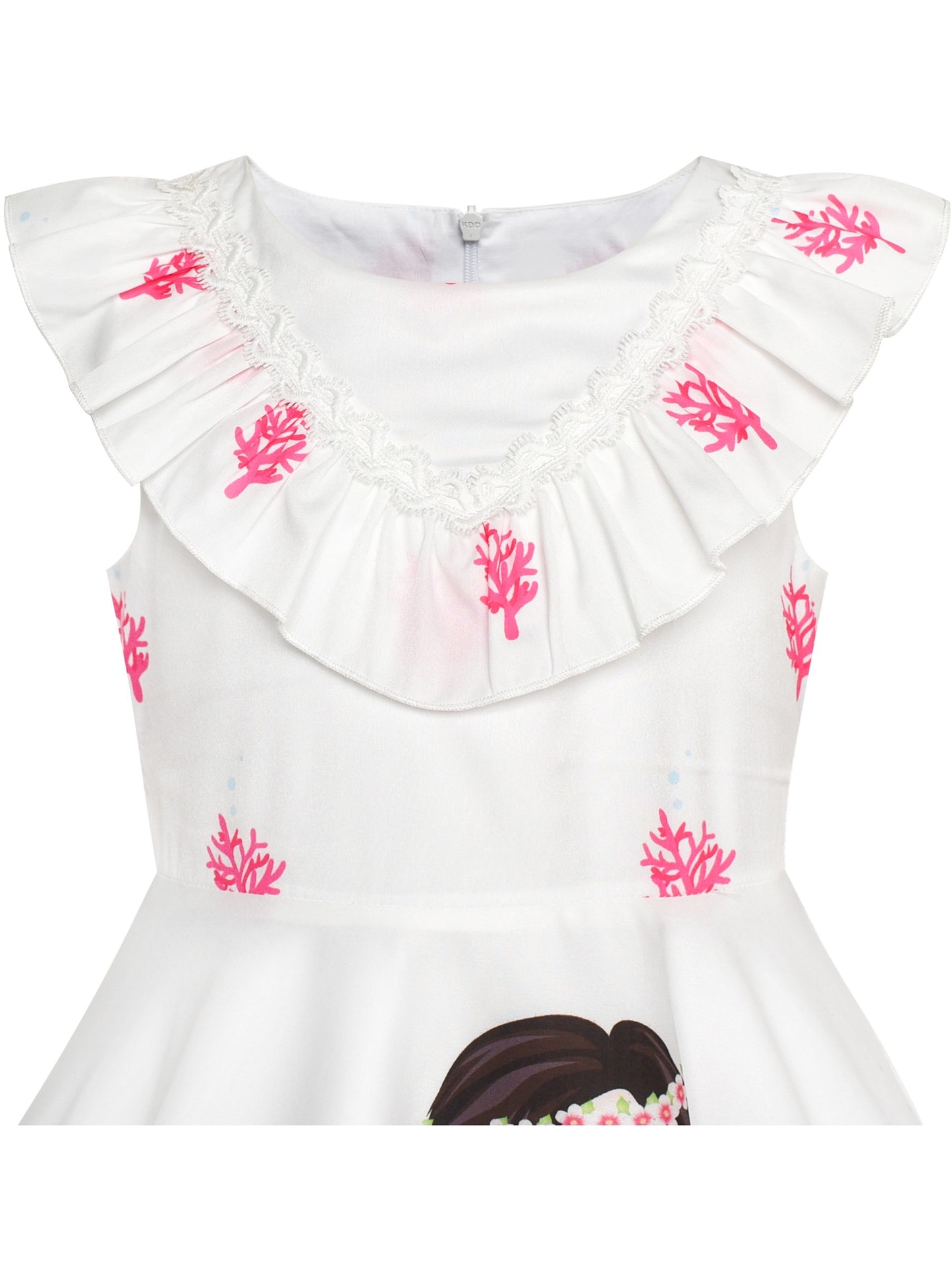 Girls Dress Mermaid Cartoon Princess Ruffle Collar Party Dress White