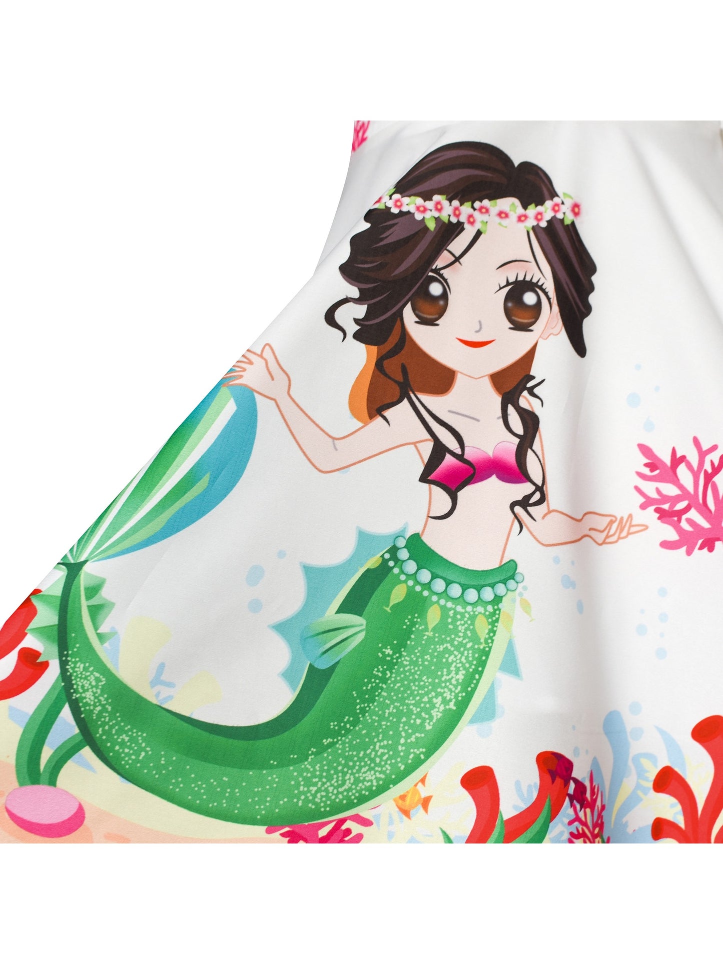 Girls Dress Mermaid Cartoon Princess Ruffle Collar Party Dress White