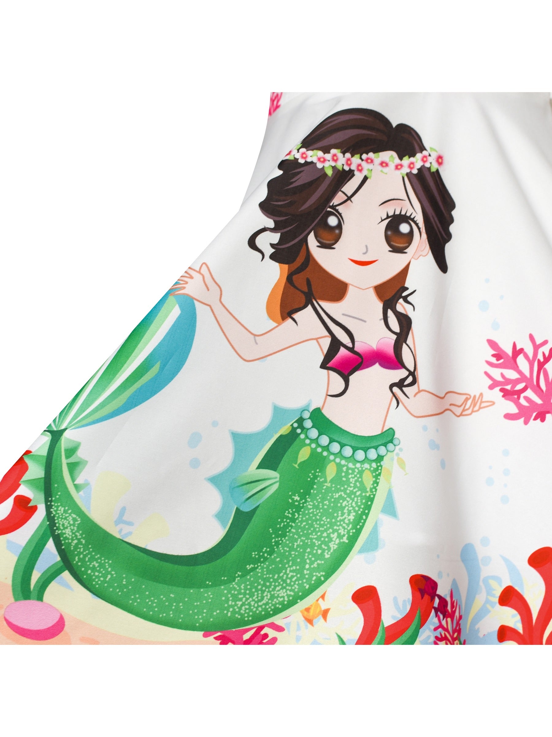 Girls Dress Mermaid Cartoon Princess Ruffle Collar Party Dress White