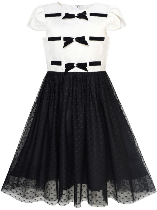 Girls Dress Back School Black White Bow Tie School Uniform Black