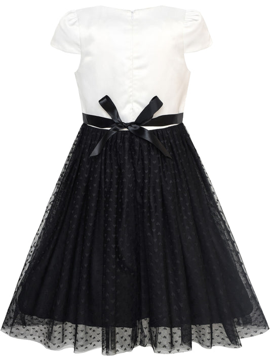 Girls Dress Back School Black White Bow Tie School Uniform Black