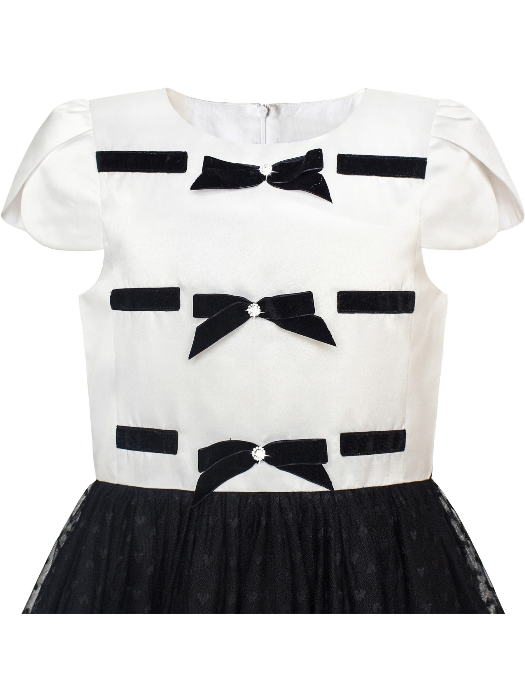Girls Dress Back School Black White Bow Tie School Uniform Black