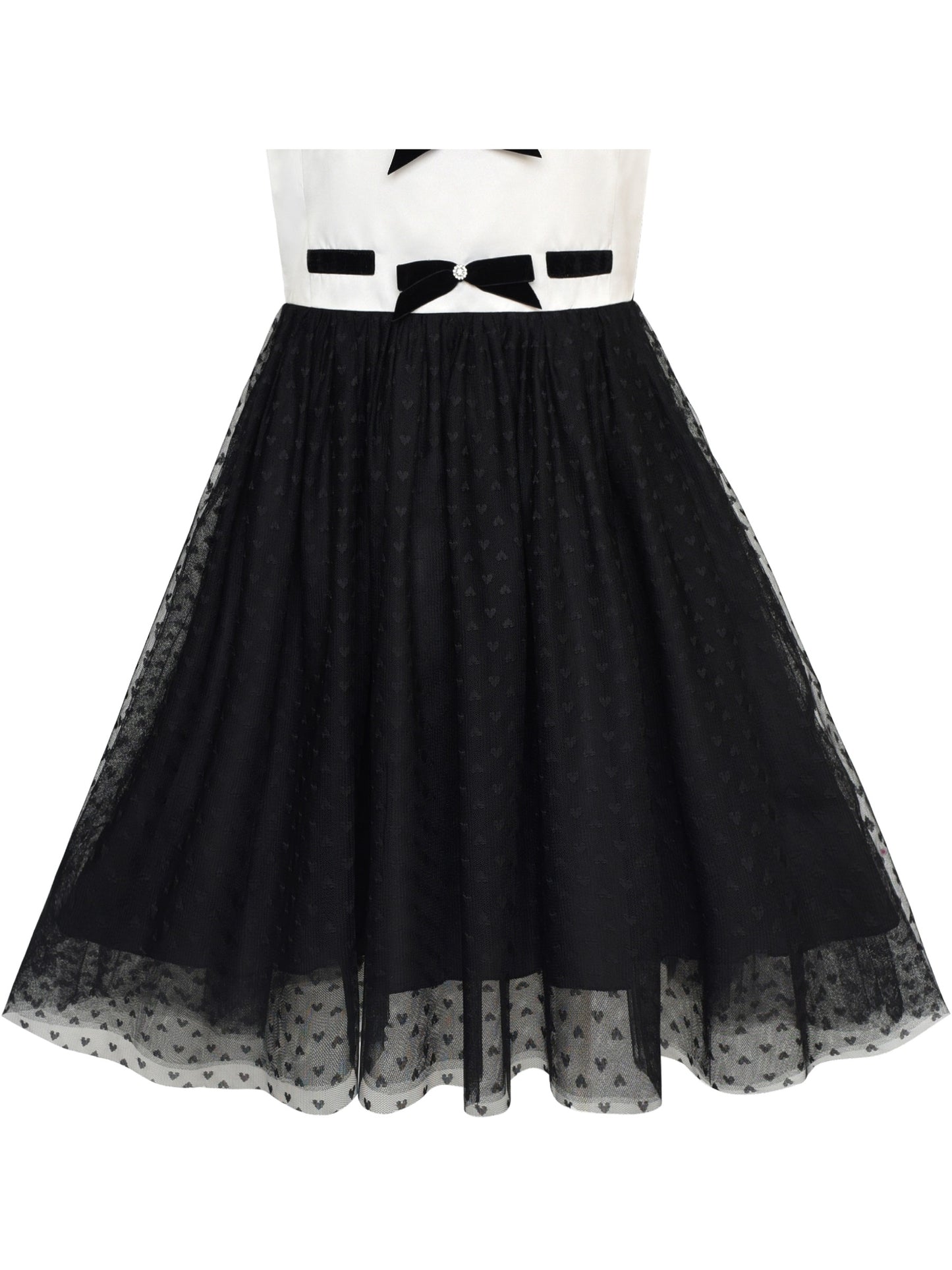 Girls Dress Back School Black White Bow Tie School Uniform Black