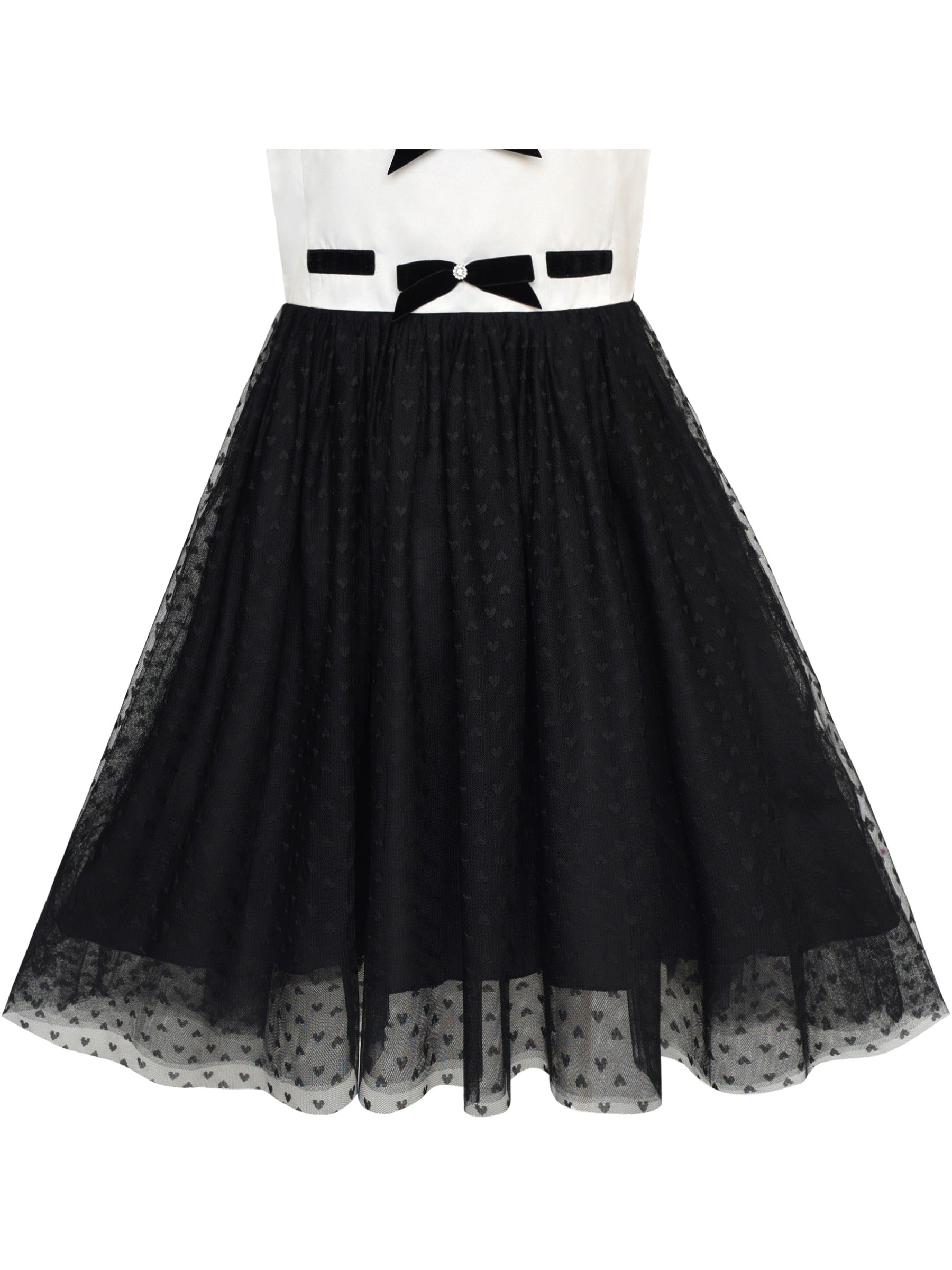 Girls Dress Back School Black White Bow Tie School Uniform Black