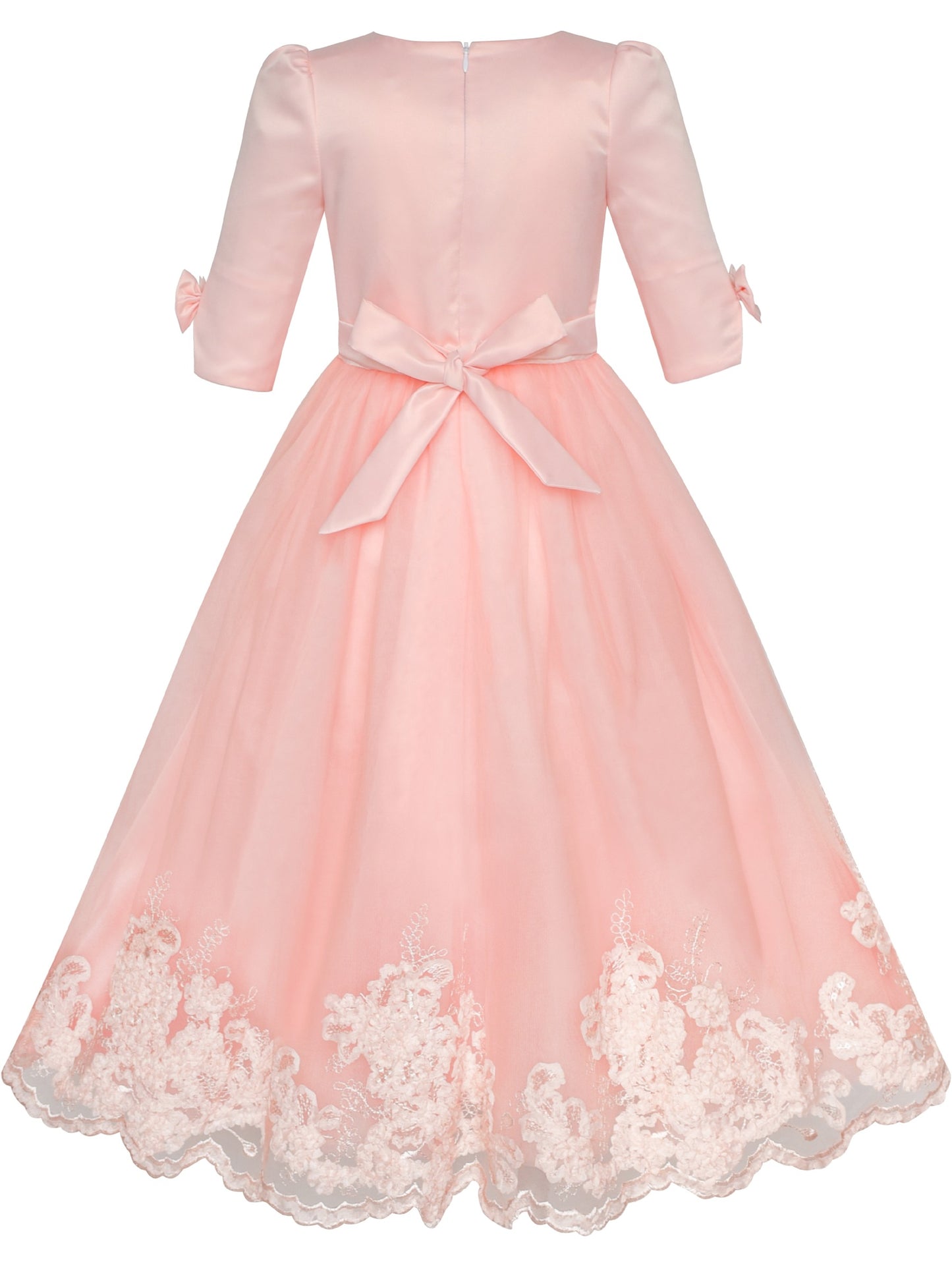 Girls Dress Purple Lace Tulle Princess V Neck Sequin Bell Sleeve Pageant Party Event Pink