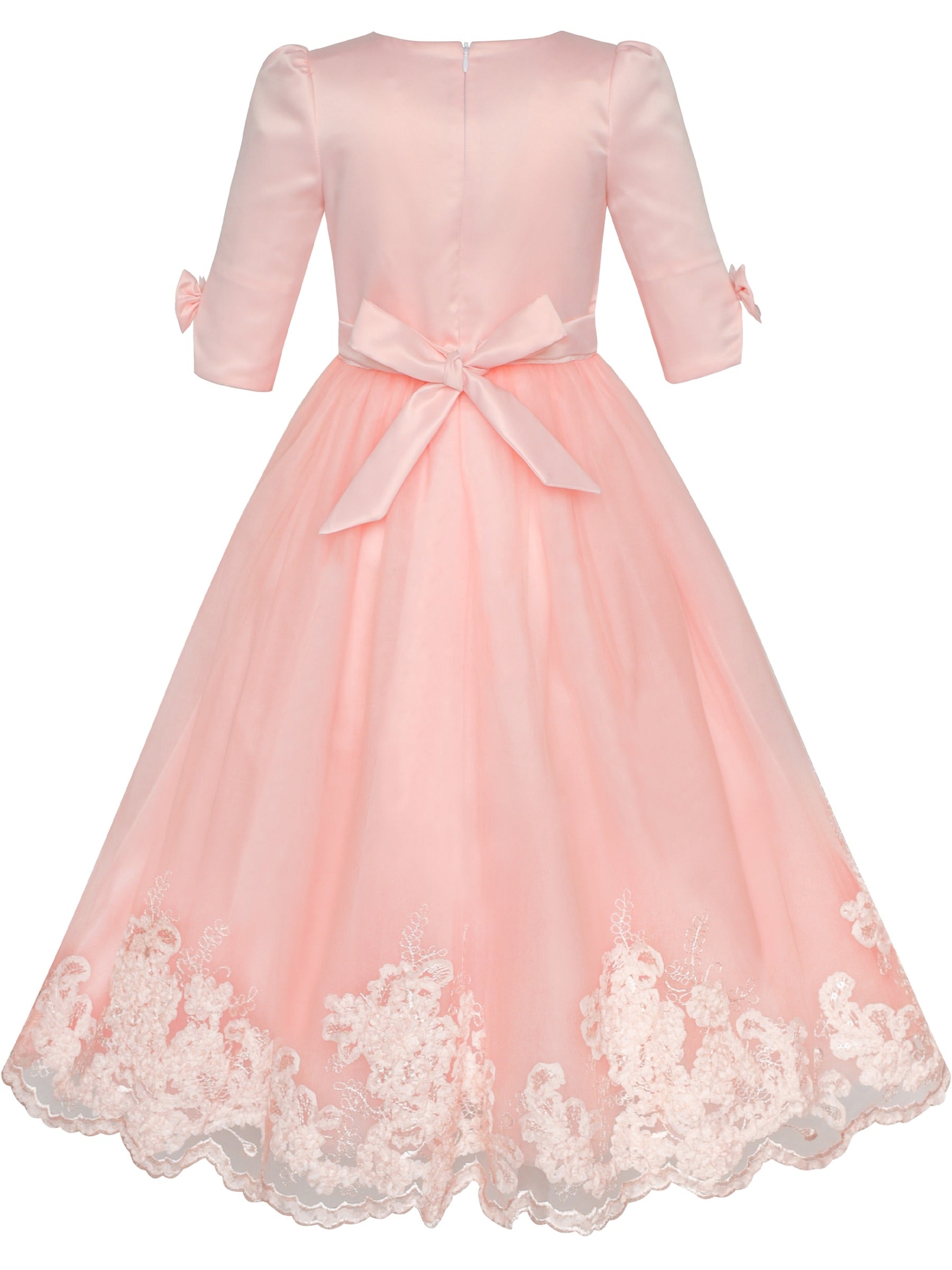 Girls Dress Purple Lace Tulle Princess V Neck Sequin Bell Sleeve Pageant Party Event Pink
