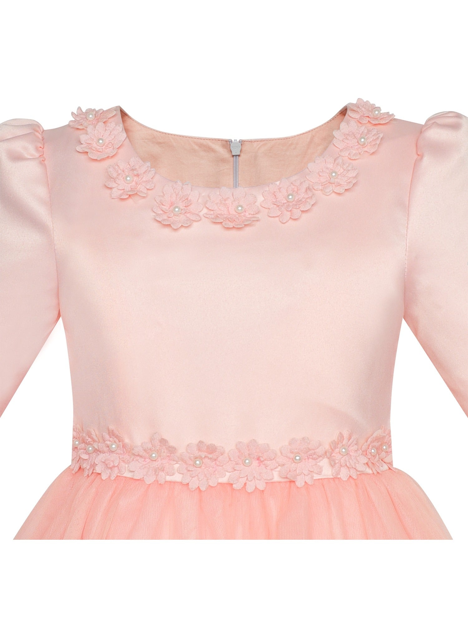 Girls Dress Purple Lace Tulle Princess V Neck Sequin Bell Sleeve Pageant Party Event Pink
