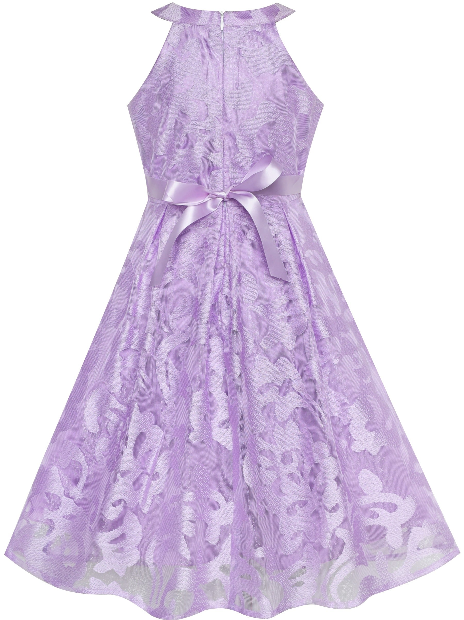 Girls Dress Colorful Dot Lace Halter Wedding Bridesmaid Gown Purple