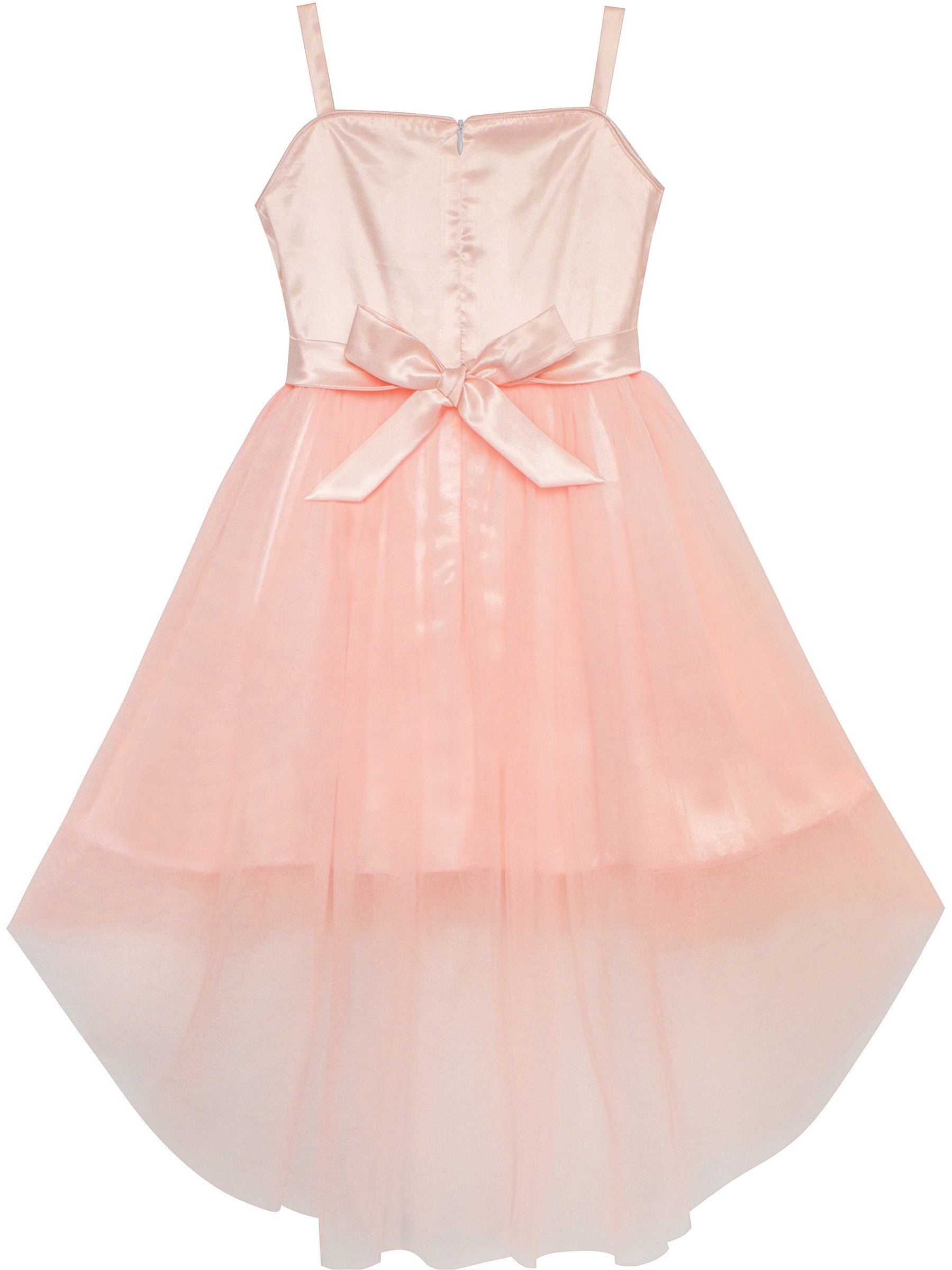 Flower Girls Dress Bow Tie Hi-low Wedding Party Pink