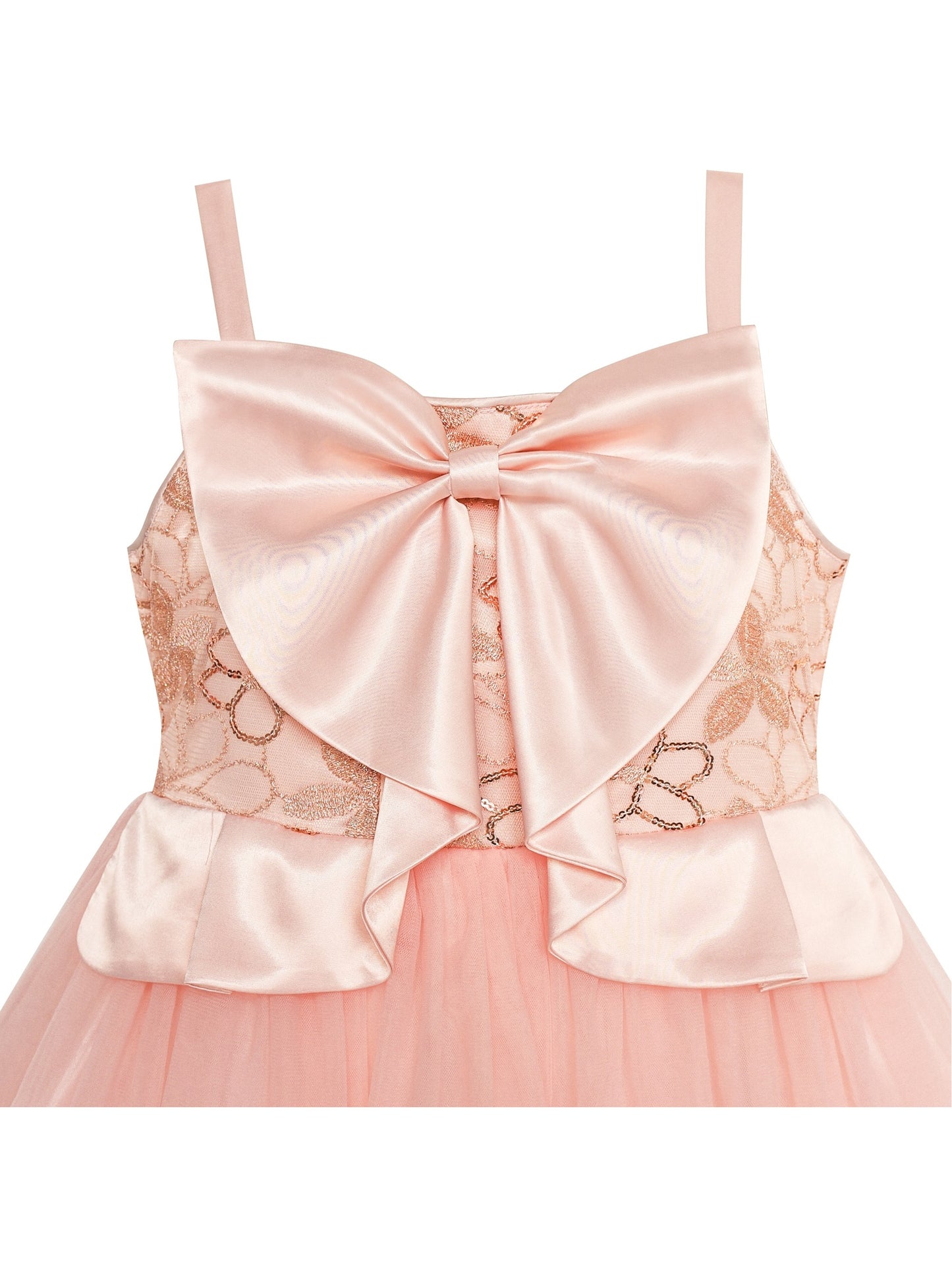 Flower Girls Dress Bow Tie Hi-low Wedding Party Pink
