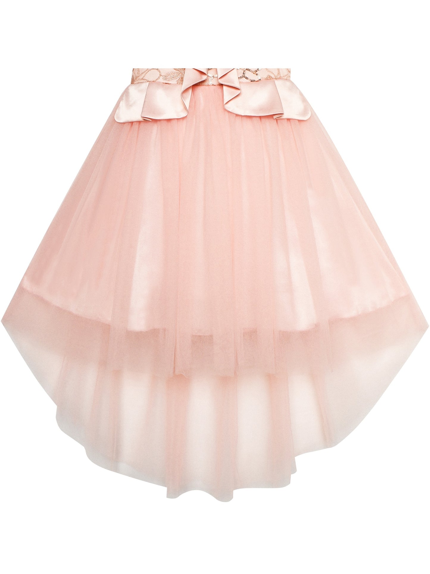 Flower Girls Dress Bow Tie Hi-low Wedding Party Pink