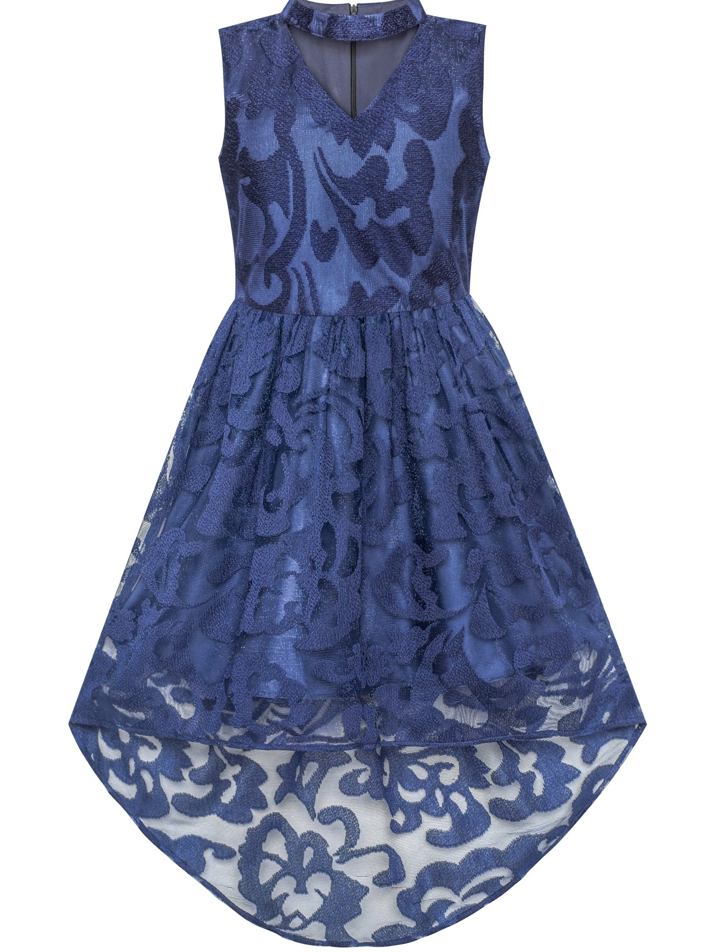 Girls Dress Navy Blue Lace Halter Hi-low Dress Dancing Party Blue