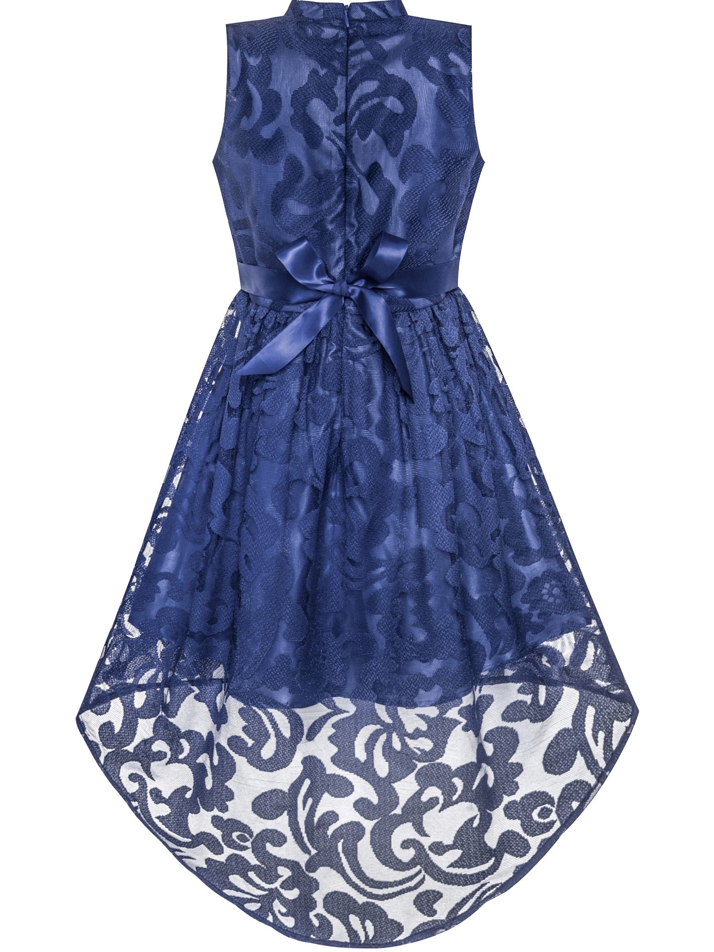 Girls Dress Navy Blue Lace Halter Hi-low Dress Dancing Party Blue