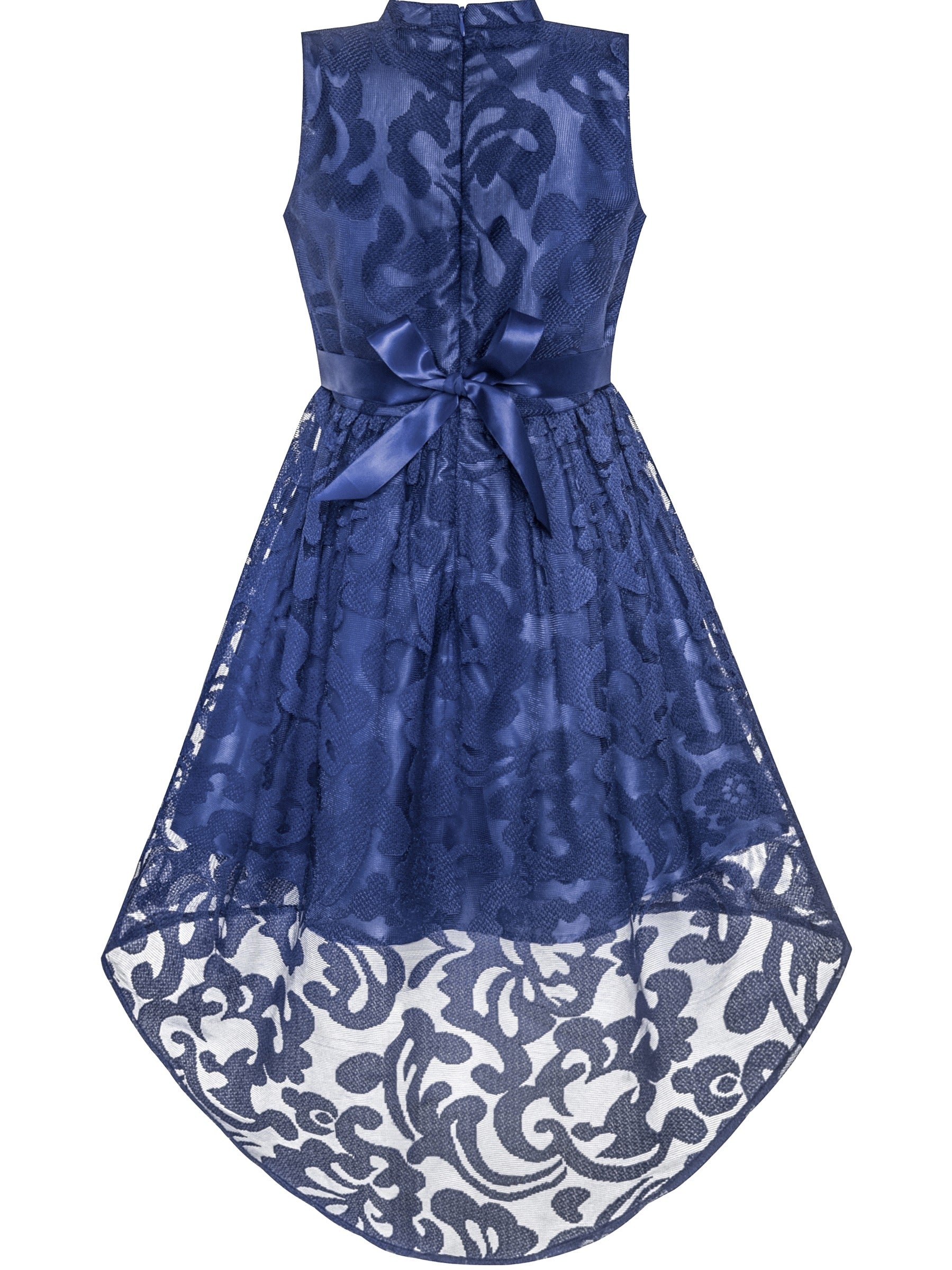 Girls Dress Navy Blue Lace Halter Hi-low Dress Dancing Party Blue
