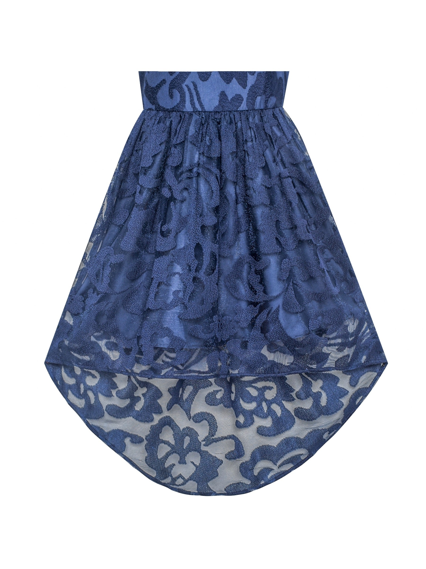 Girls Dress Navy Blue Lace Halter Hi-low Dress Dancing Party Blue