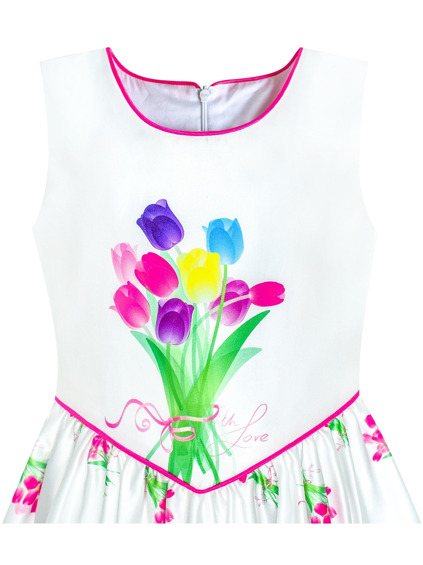 Girls Dress Tulip Flower Bouquet Spring Party Sundress White