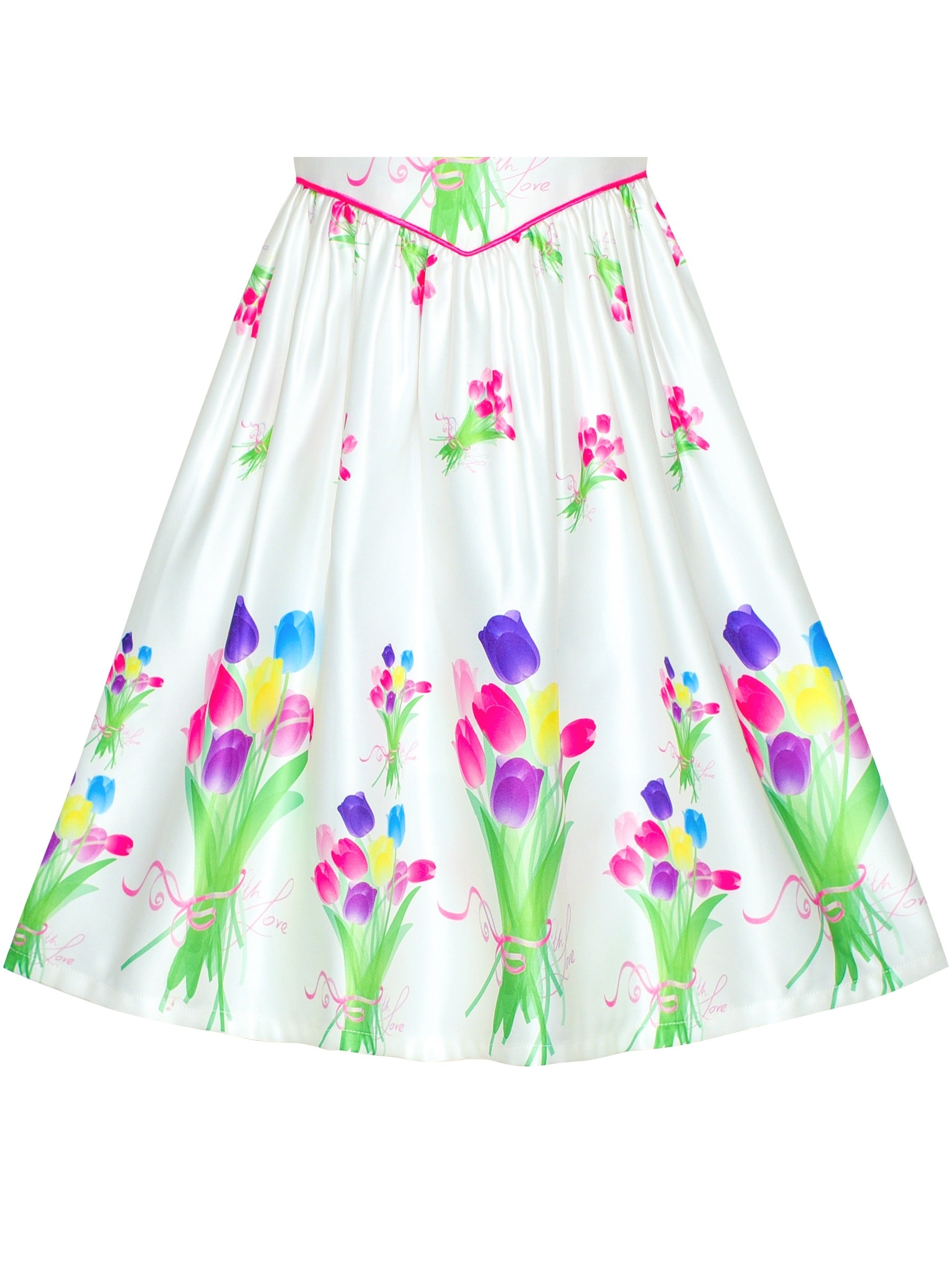 Girls Dress Tulip Flower Bouquet Spring Party Sundress White
