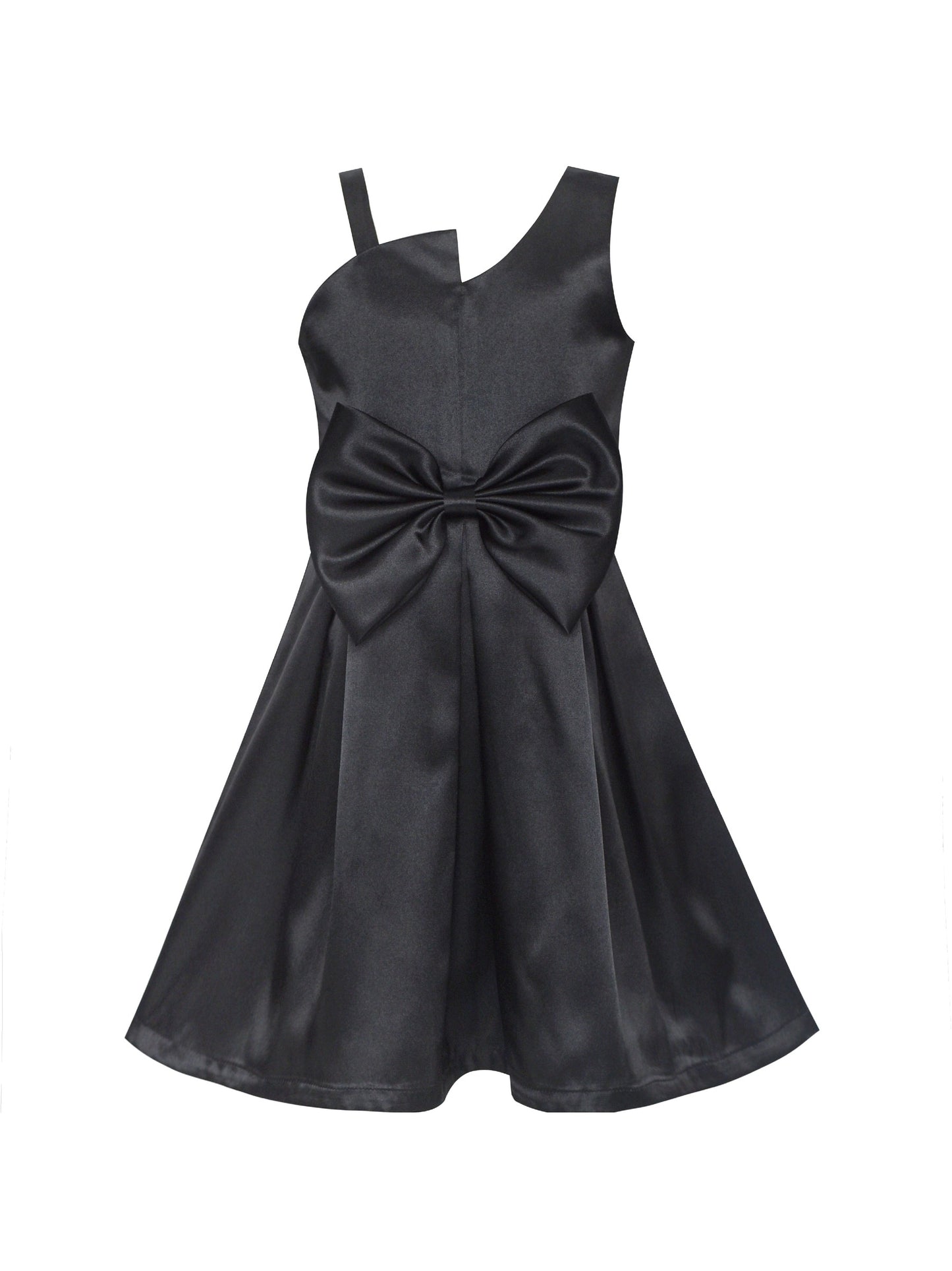 Girls Dress Black Satin One-Shoulder Crown Gloves Party Costume Black