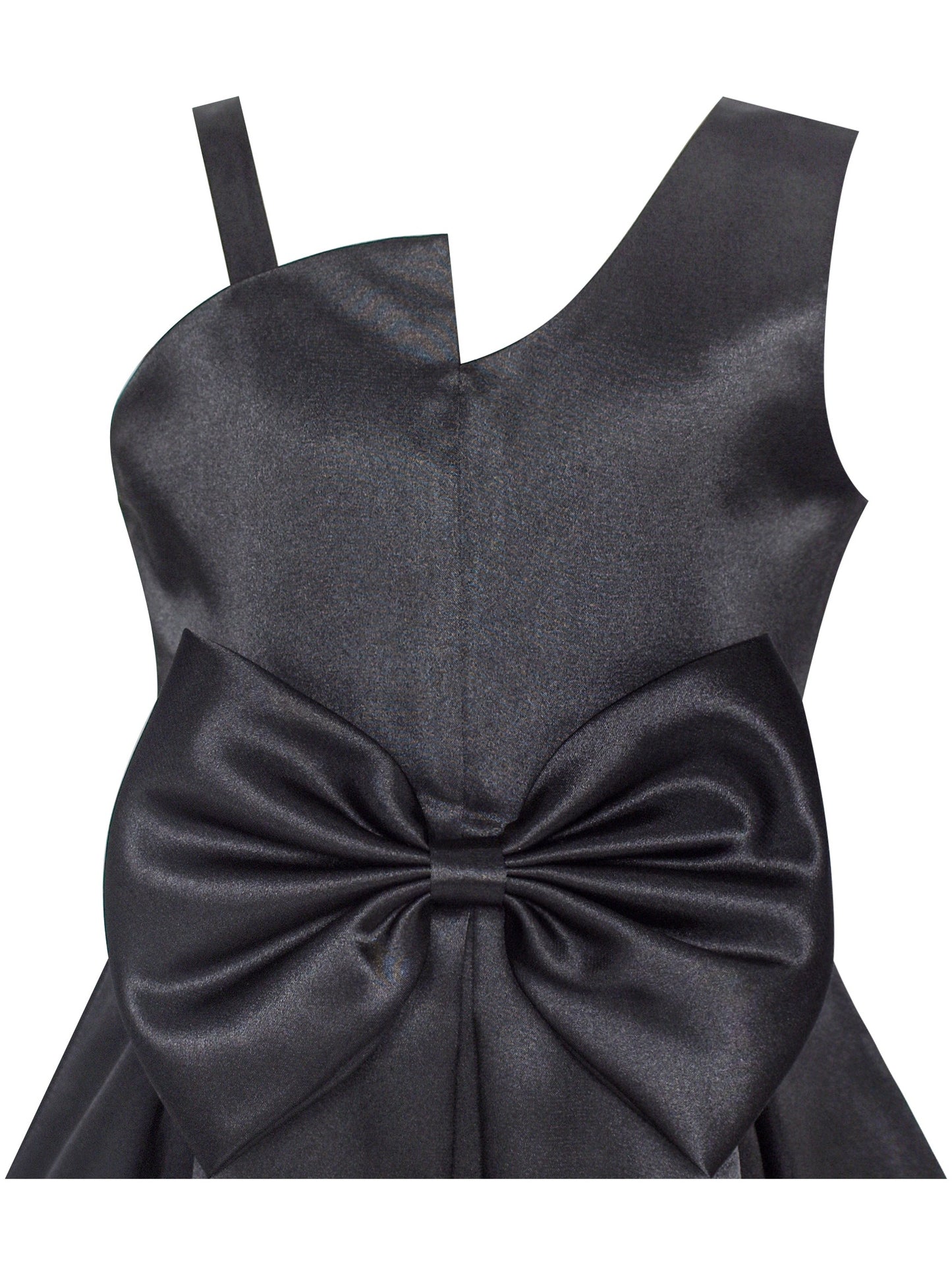 Girls Dress Black Satin One-Shoulder Crown Gloves Party Costume Black