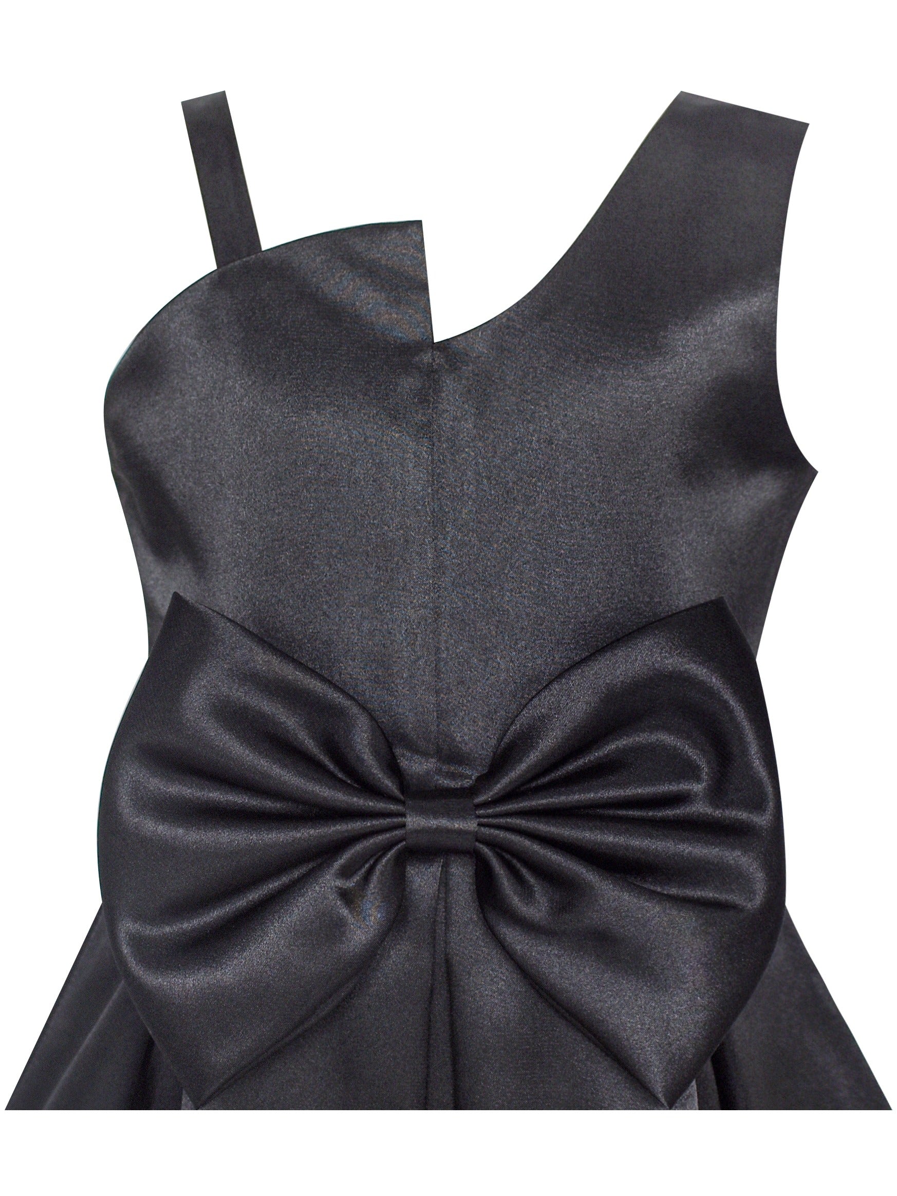 Girls Dress Black Satin One-Shoulder Crown Gloves Party Costume Black
