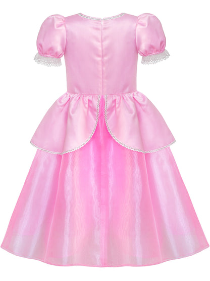 Girls Dress Pink Princess Crown Magic Wand Cosplay Dress Up - Pink (MH41-P)