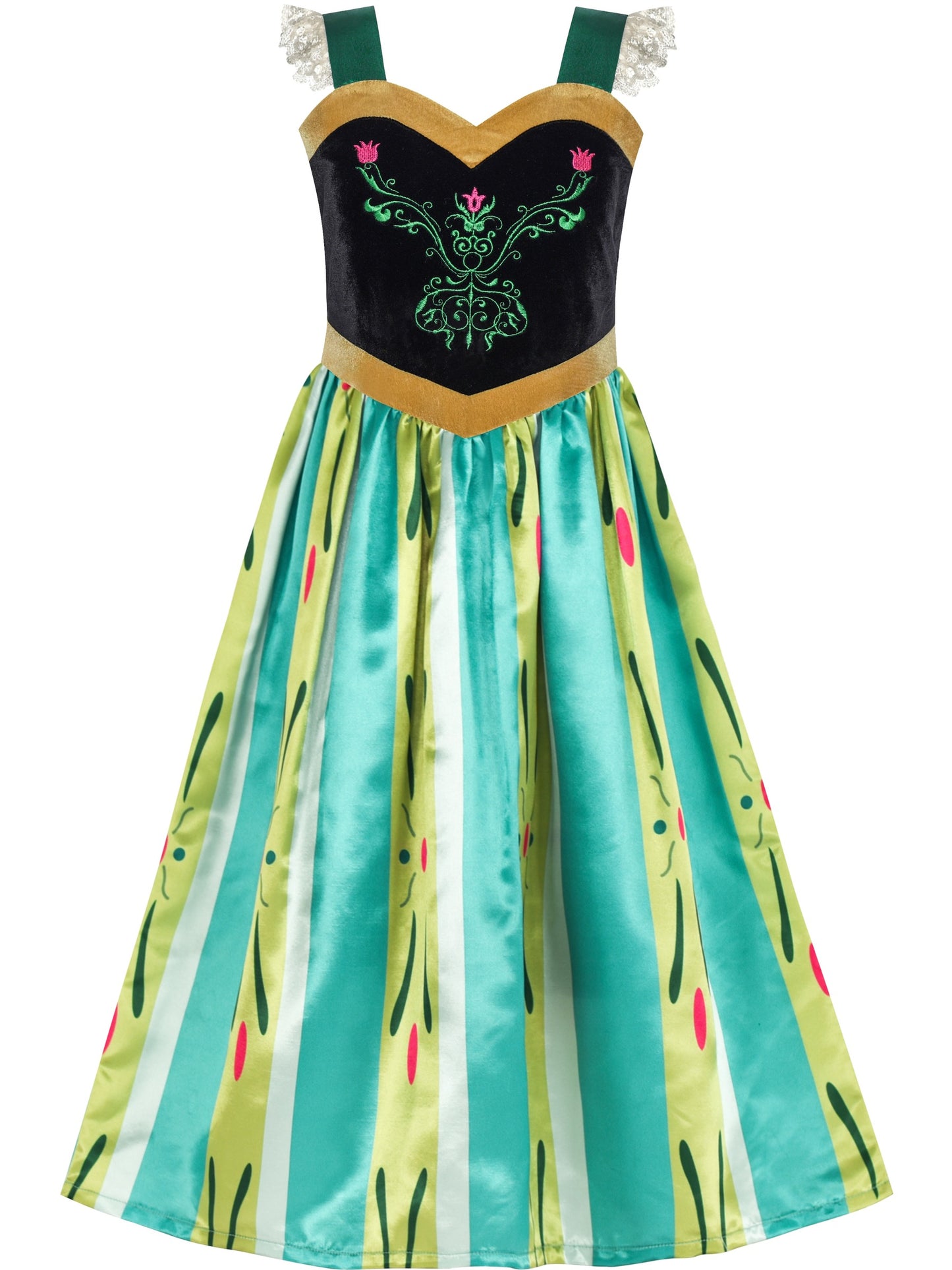 Princess Dress Anna Costume Dress Up Cosplay Cloak Snowflake Green