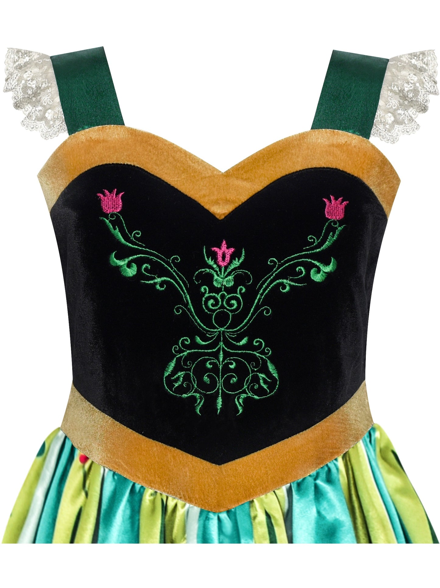 Princess Dress Anna Costume Dress Up Cosplay Cloak Snowflake Green