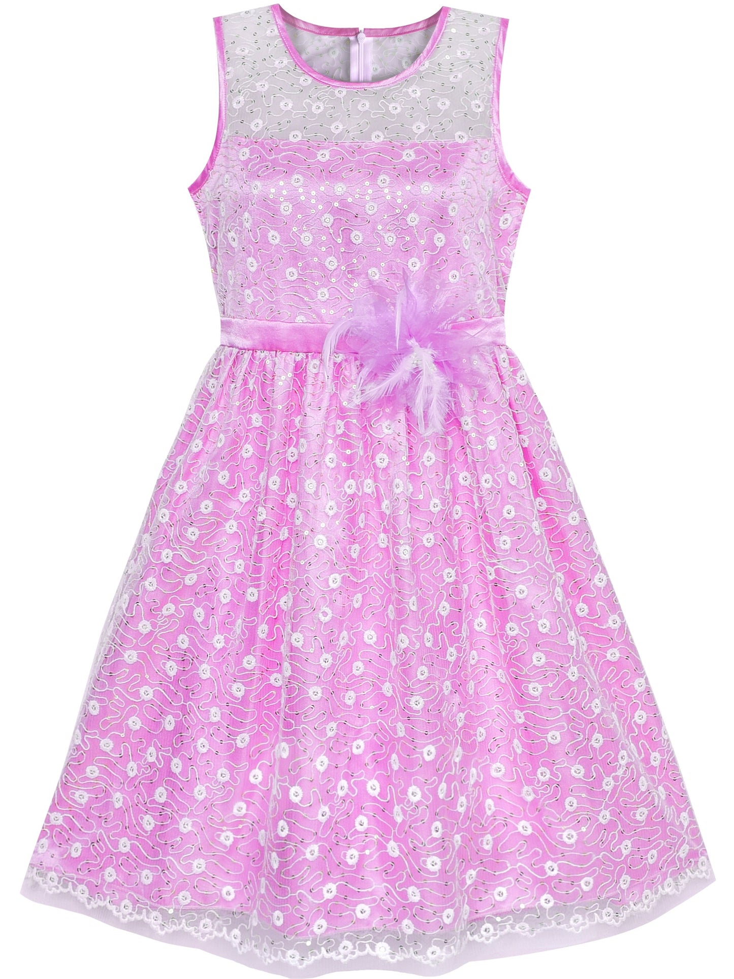 Flower Girl Dress Lace Sequin Flare Gray Wedding Party Purple