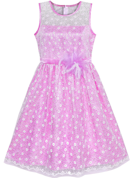 Flower Girl Dress Lace Sequin Flare Gray Wedding Party Purple