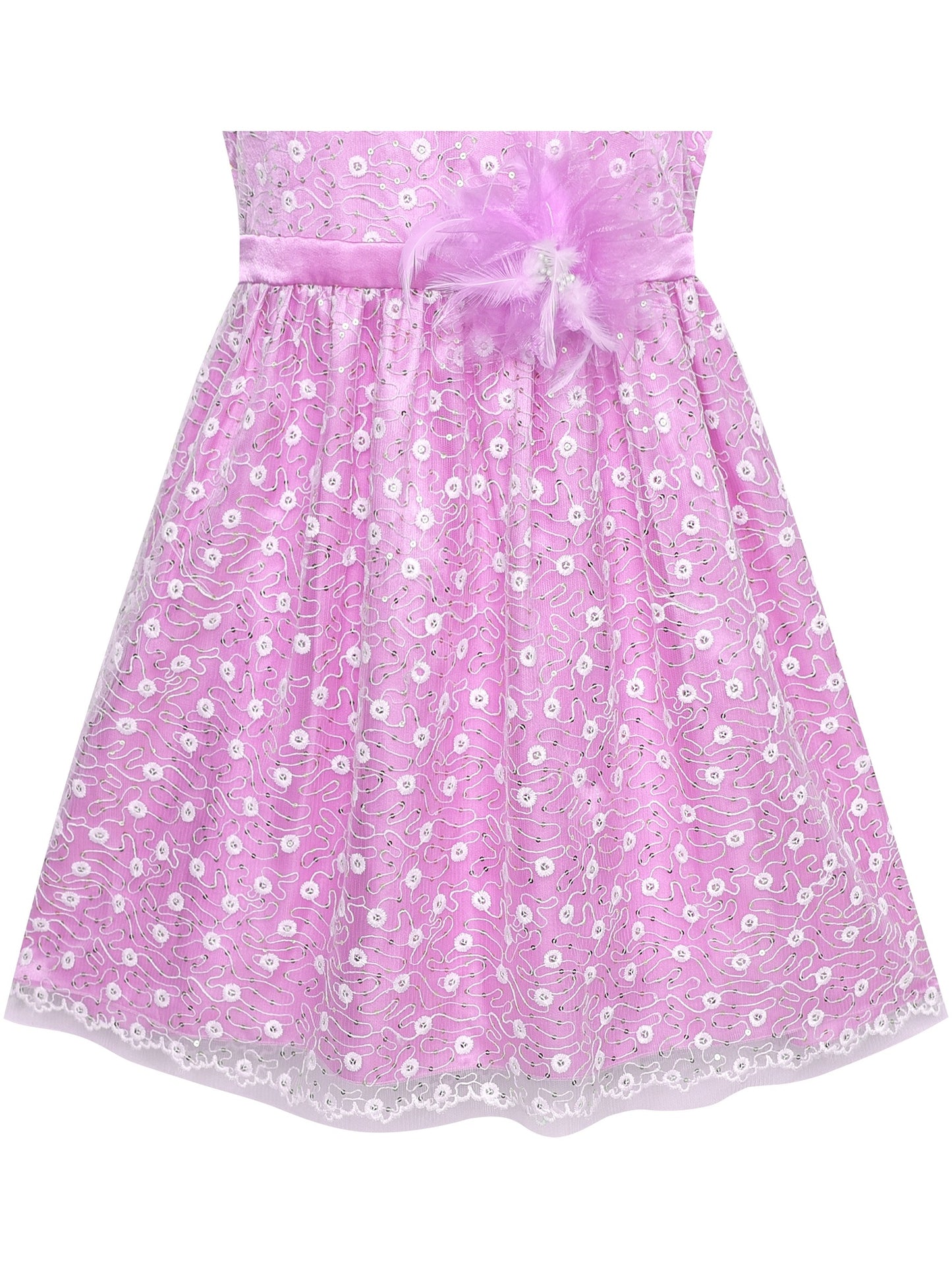 Flower Girl Dress Lace Sequin Flare Gray Wedding Party Purple