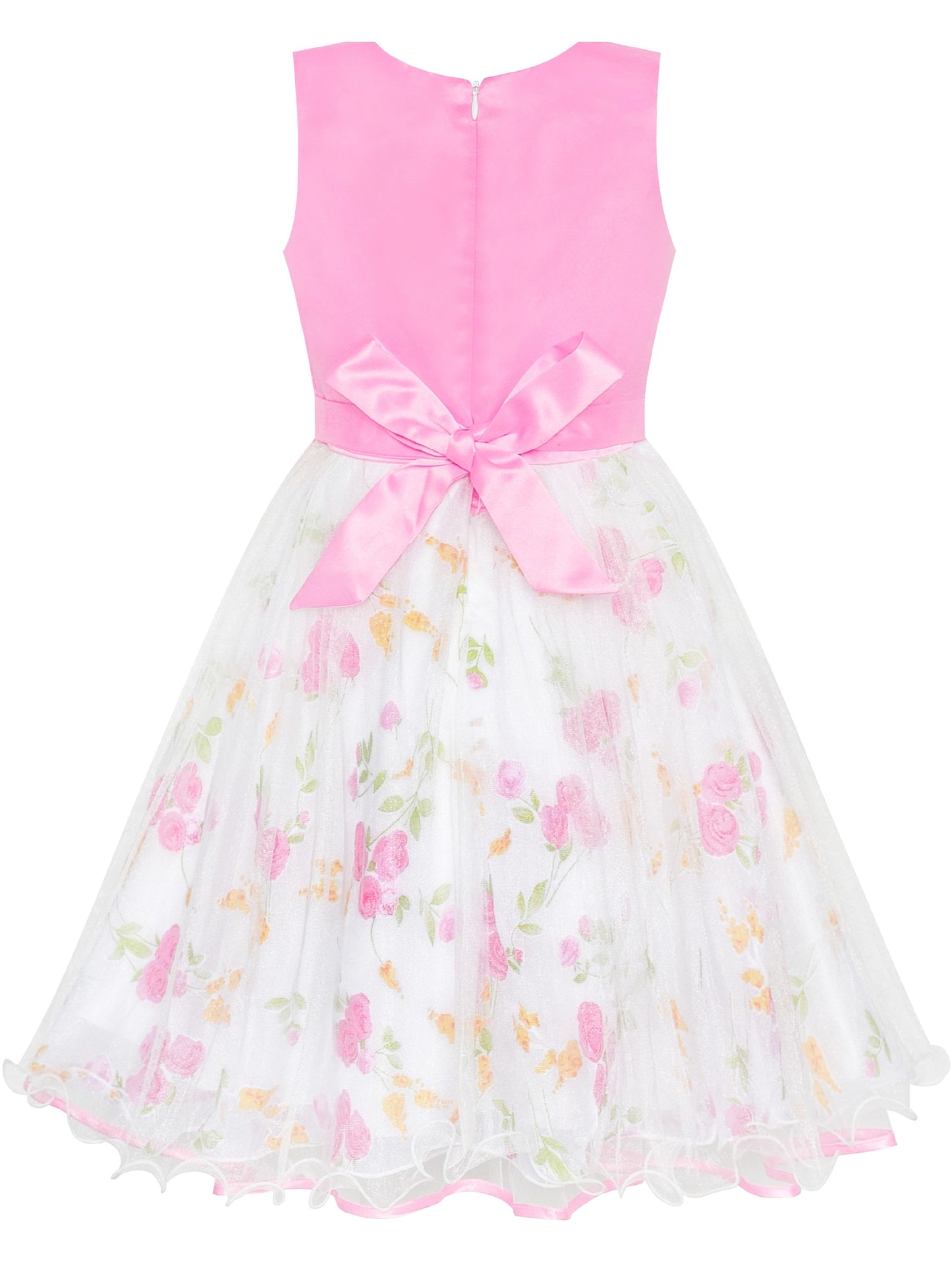 Girls Dress Sleeveless Lace Tulle Wave Pattern Black White Pink
