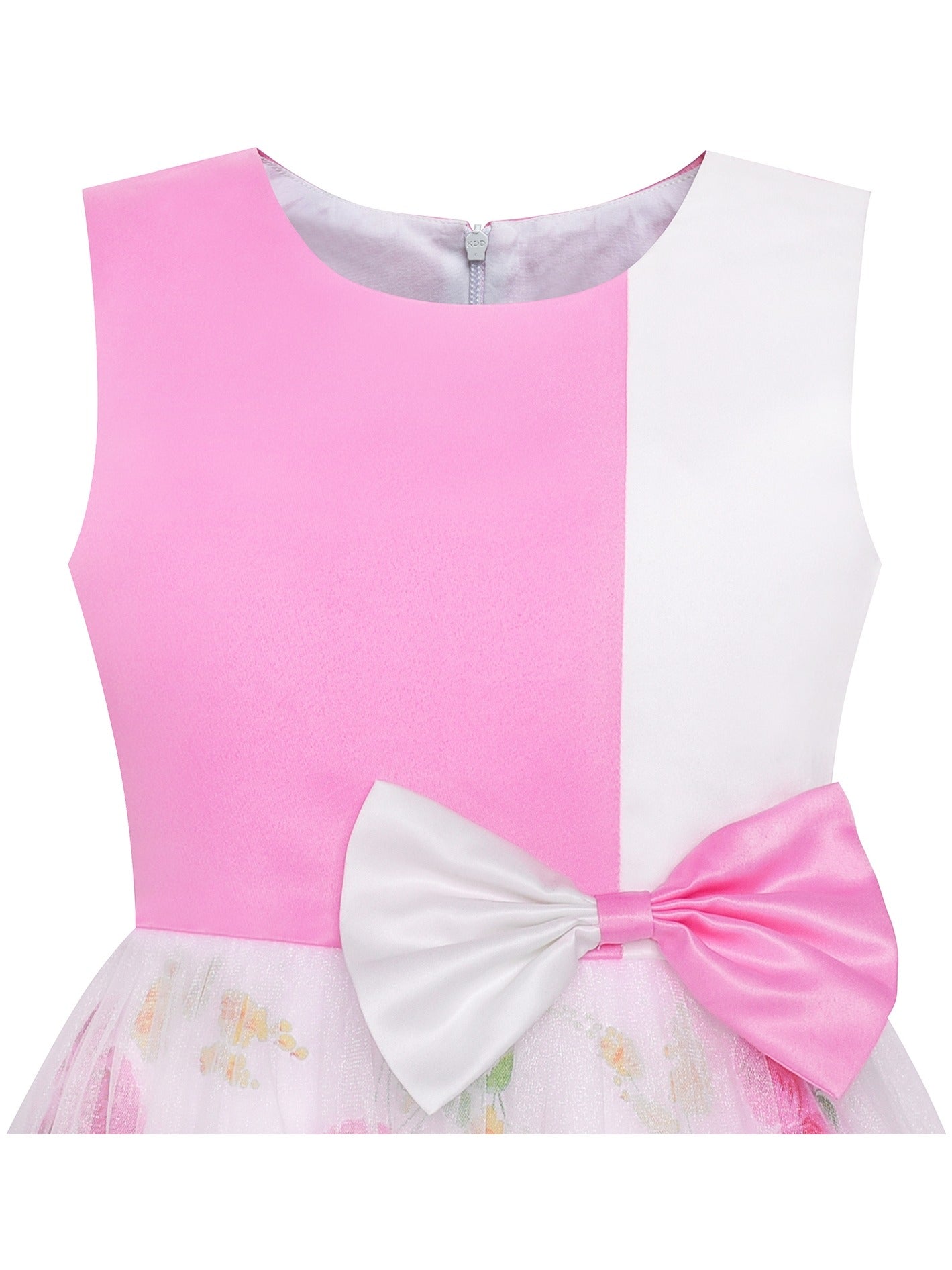 Girls Dress Sleeveless Lace Tulle Wave Pattern Black White Pink