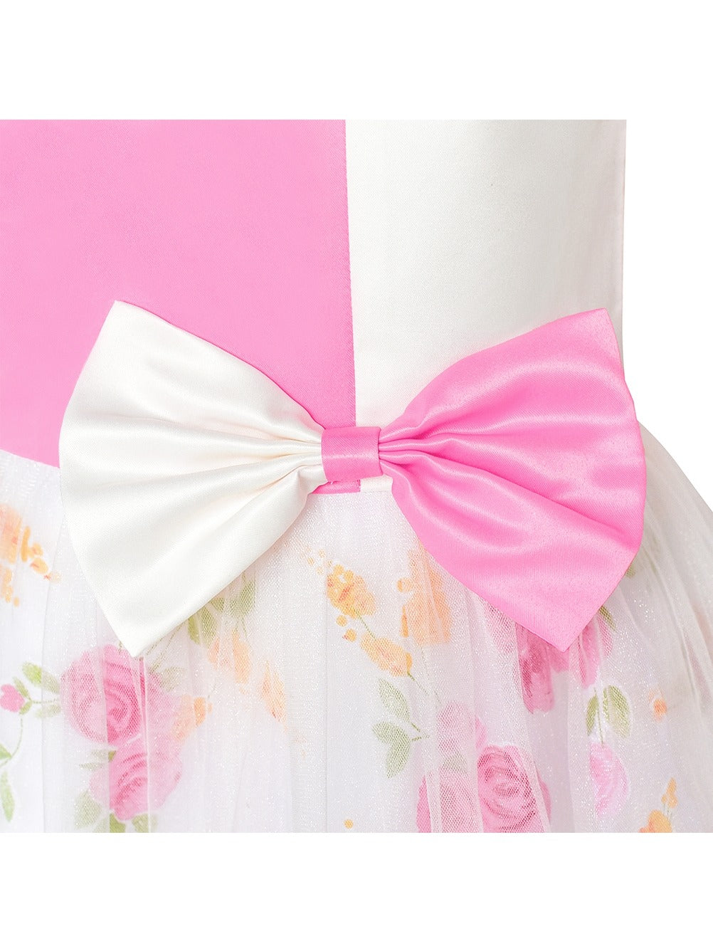 Girls Dress Sleeveless Lace Tulle Wave Pattern Black White Pink
