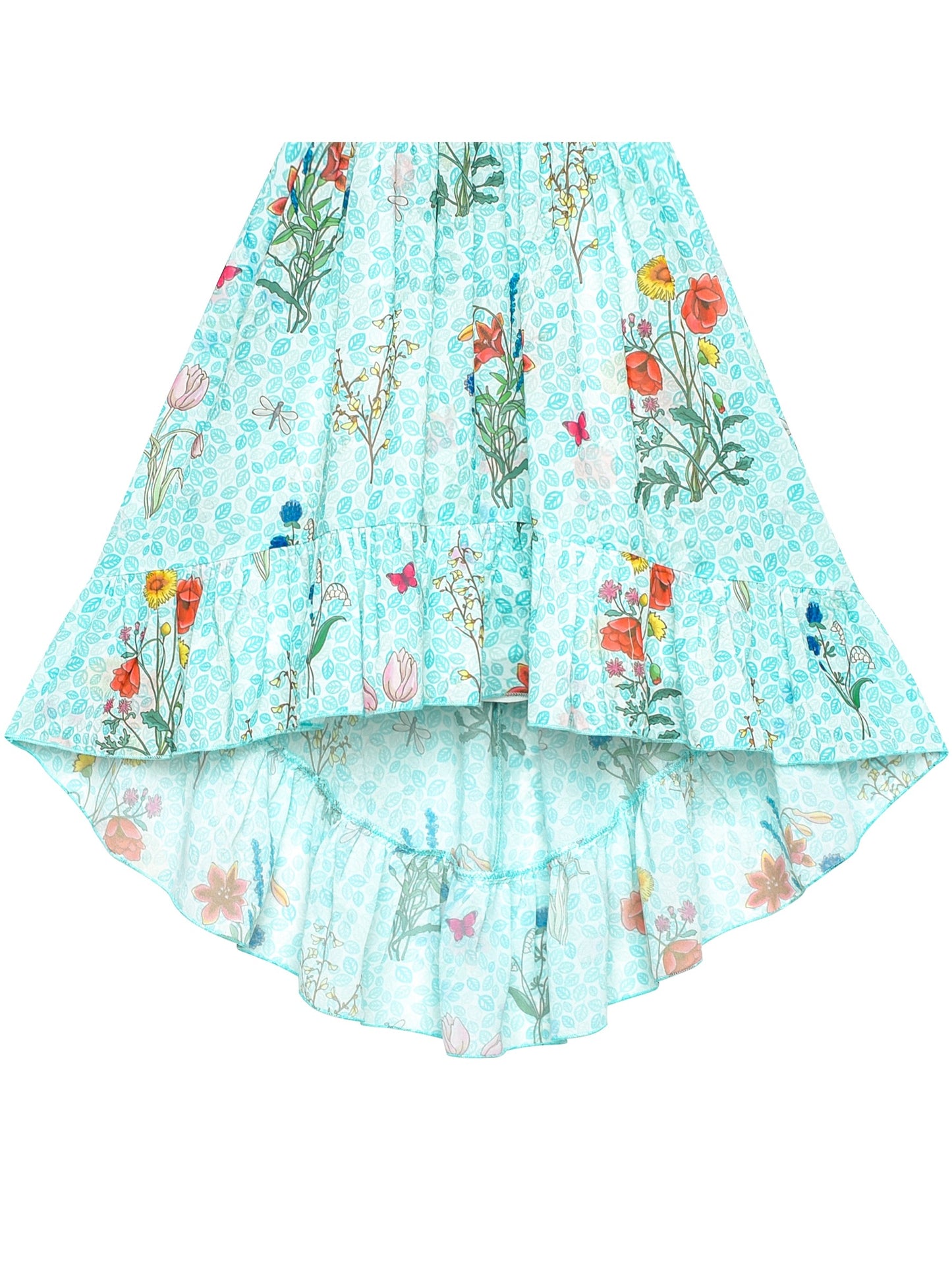 Girls Dress Off Shoulder Chiffon Floral Hi-low Party Dress Blue